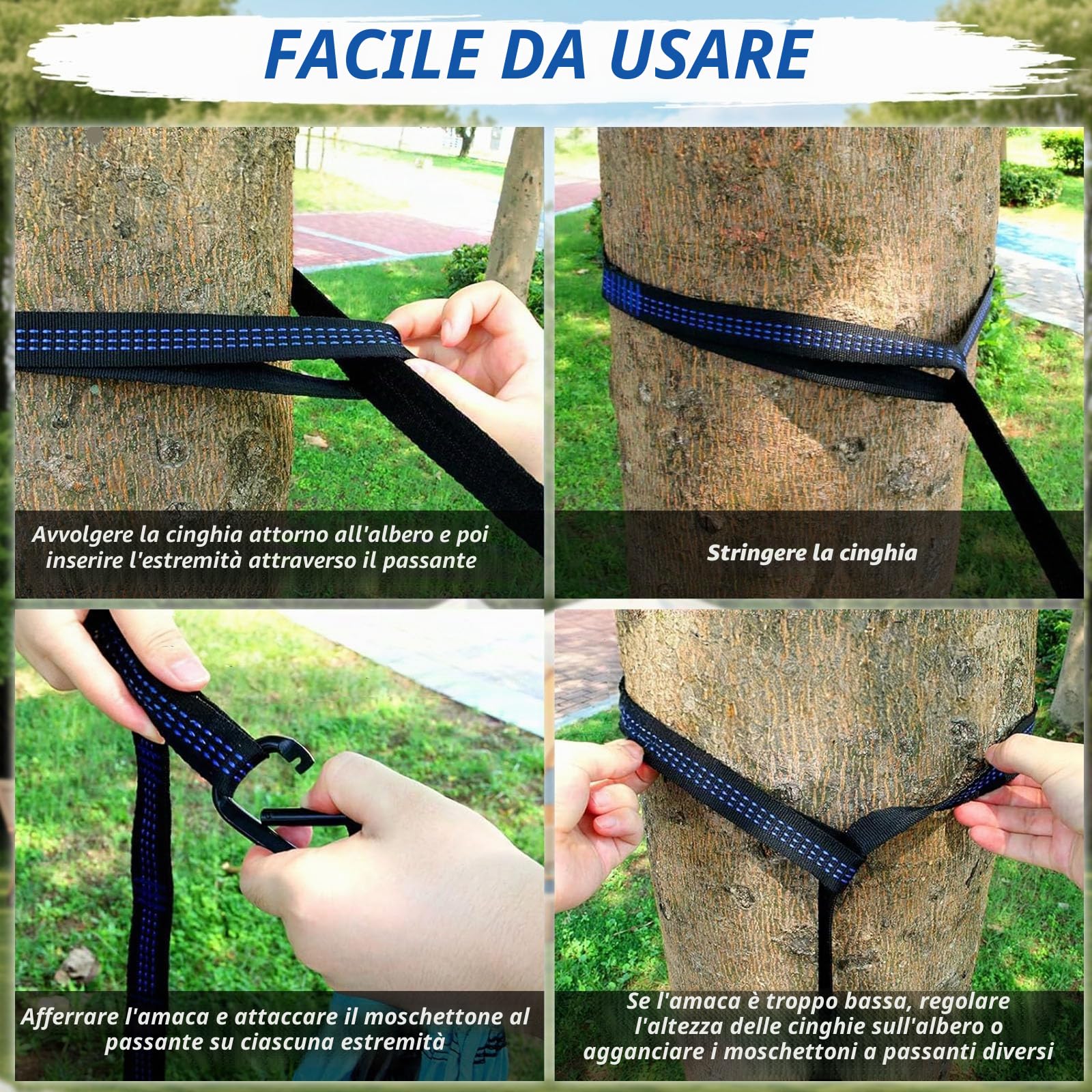 Amaca da Campeggio, Amaca Matrimoniale Portatile, (270 x140 cm) Amaca da Campeggio da Viaggio Ultraleggera per Campeggio, Backpacking e Escursionismo