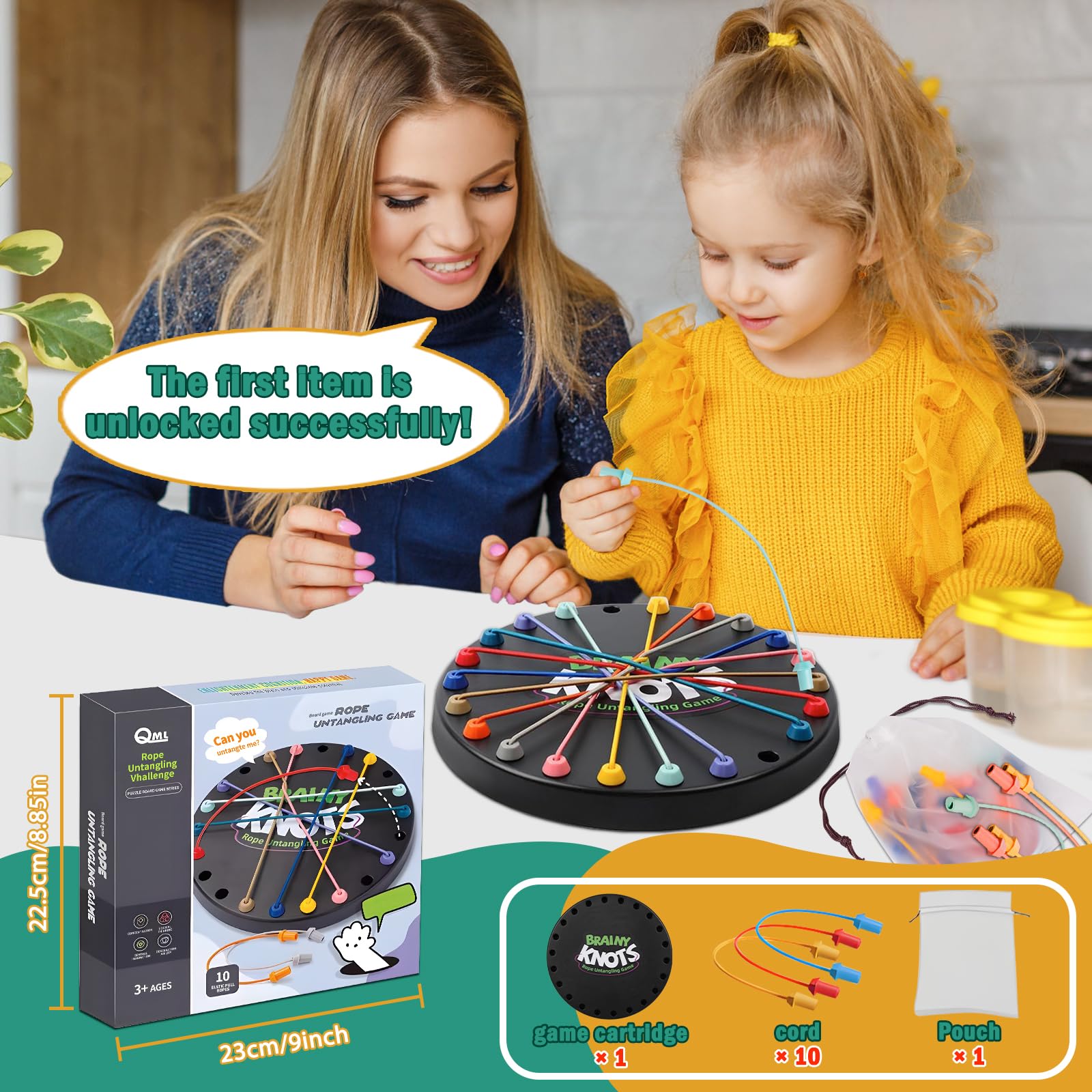 Brainy Knots Juego De Mesa De Cuerdas – Puzzle De Estrategia Para Desenredar Con 3 Niveles De Dificultad, Ideal Para Niños Y Adultos, Fomenta La Lógica