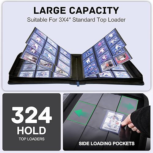 Miniatura 2 de ZLCA Carpeta de carga superior con 9 bolsillos, capacidad para 324 tarjetas, carpeta de tarjetas coleccionables incluye 20 cargadores superiores,