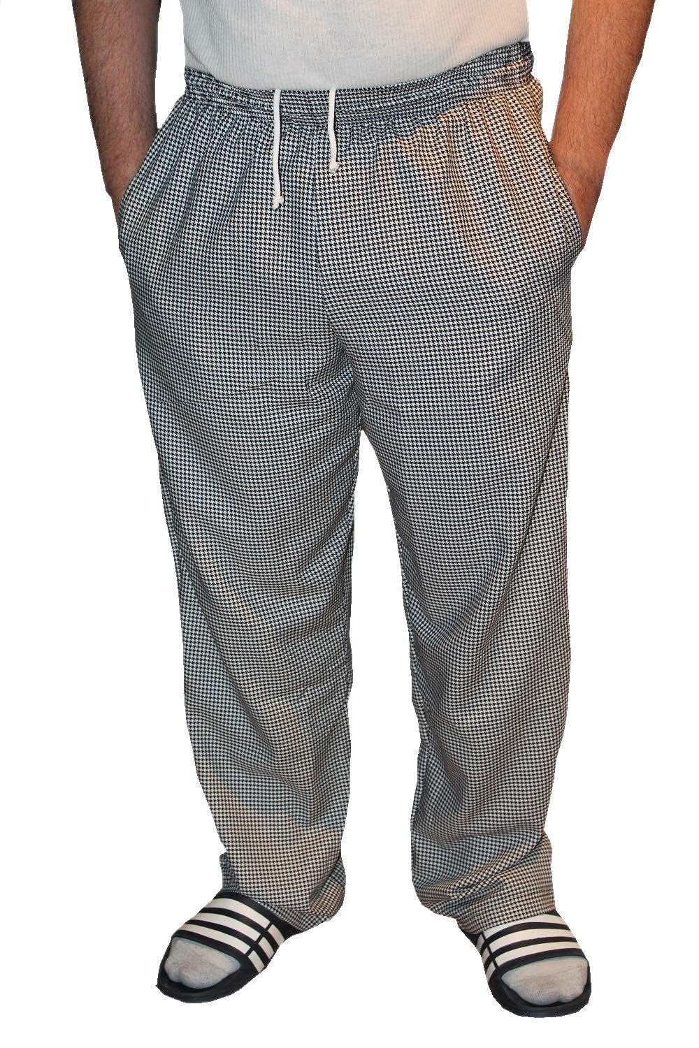 Unisex Contemporary 100% Cotton Black & White Check Baggy Chef Pants (Black and White, 3XL)