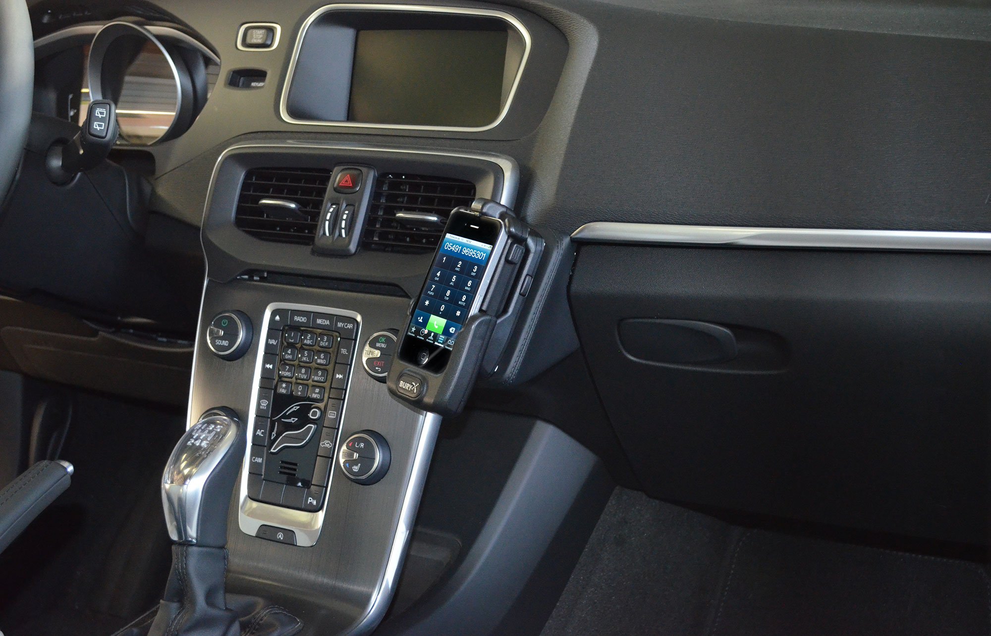 KUDA Uchwyt na telefon komórkowy pasujący do Volvo V40 & Volvo V70 XC Cross Country od 10/2012 - konsola telefoniczna do smartfonów, telefonów komórkowych, nawigacji i innych – konsola z prawdziwej
