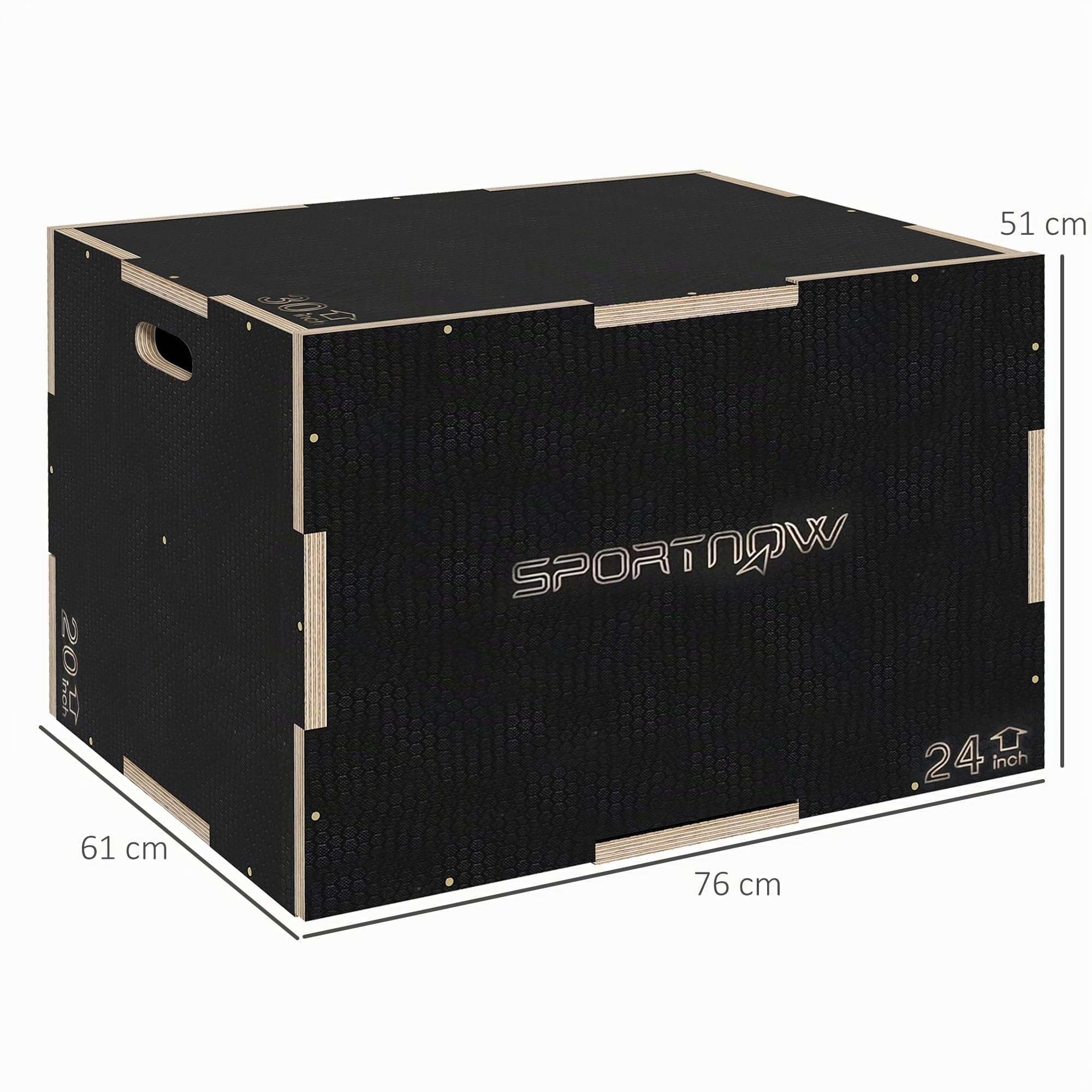 SPORTNOW 3 in 1 Plyo Box Sprungbox aus Holz Schwarz | Plyometric Plattform mit Griff, Plyometrisches Training, Sprungtrainer für Zuhause, Fitnessstudio