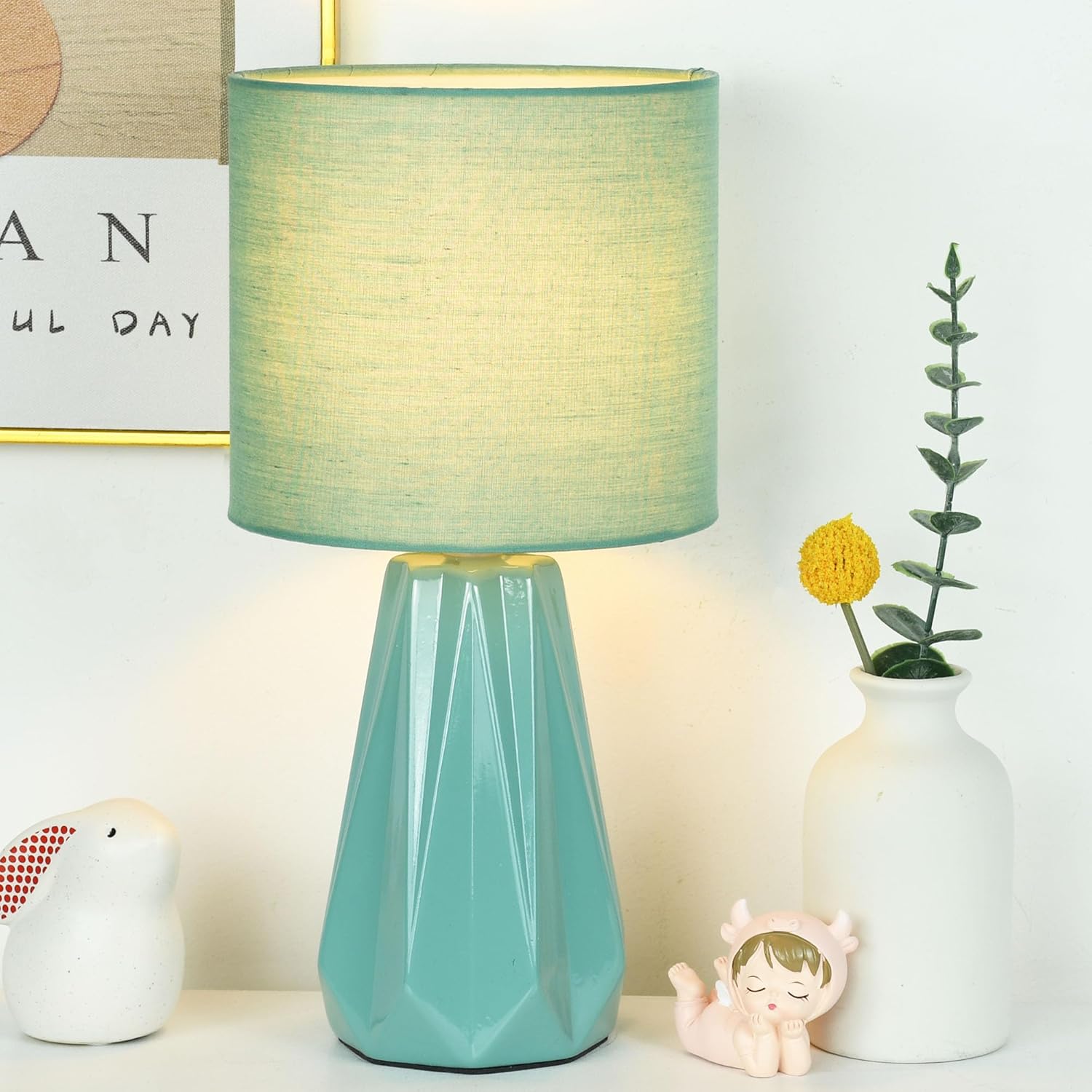 Lampwell Elisa Light Pink Small Table Lamp for Living Room as Bedside Table Lamp for Bedroom,Modern Ceramic Kids Night Table Lamp,Φ6.1×H12.4IN,Bulb Excluded