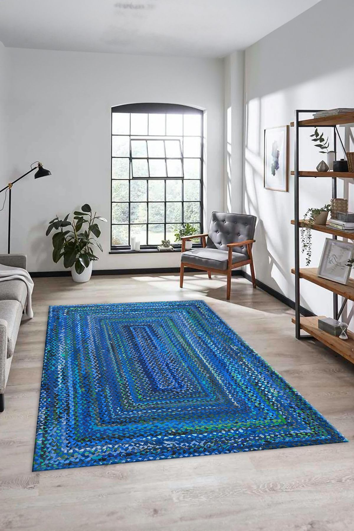 Evdeya Dijital Baskılı Kaymaz Taban Yıkanabilir Jüt Hasır Desen yolluk Mutfak Salon Halısı JÜT-05, Mavi, 80 x 300