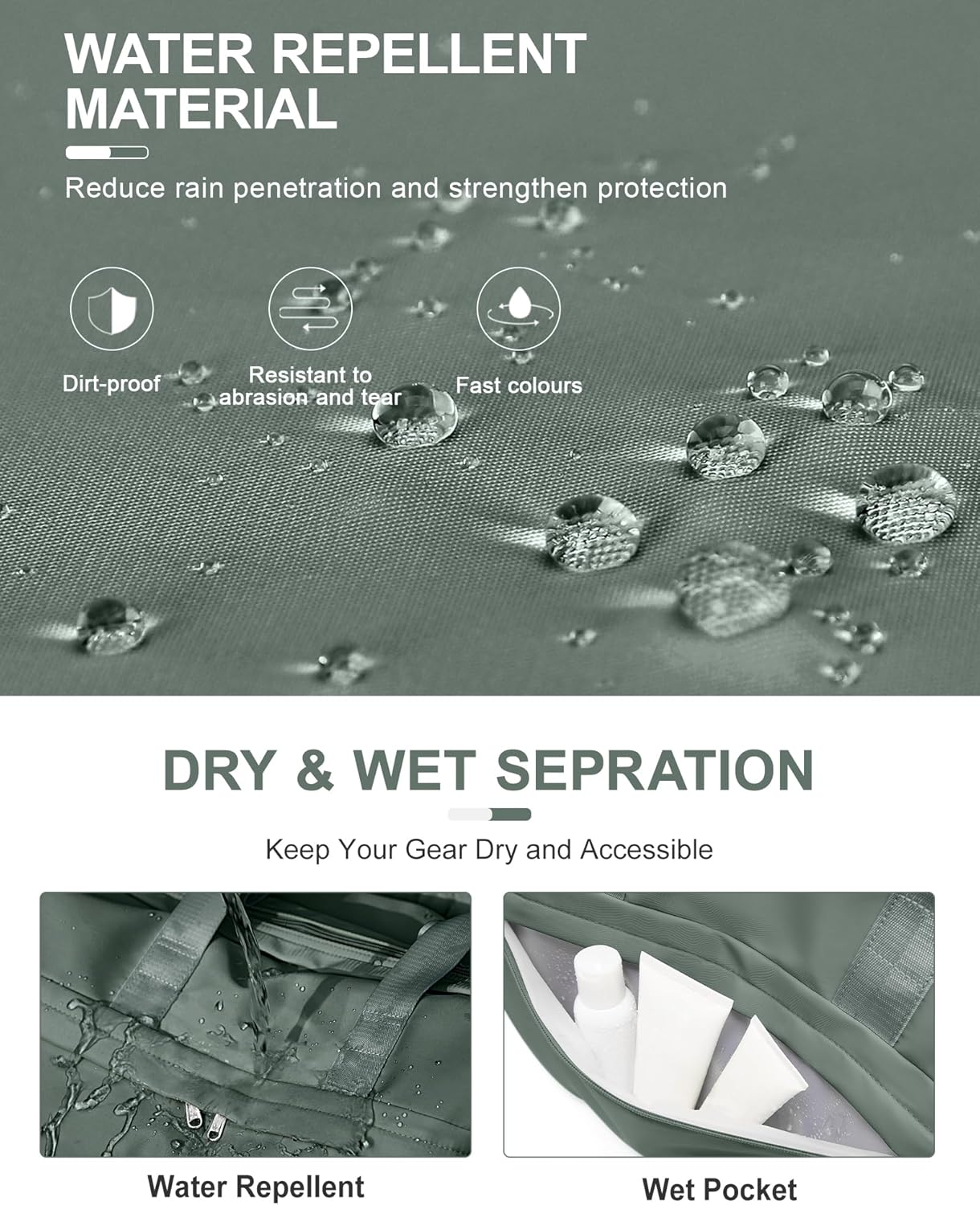 Gym Bag for Women Men, Sport Duffel Bag with Toiletry Bag & Shoe Compartment,Waterproof Travel Weekender Overnight Carry on Bag for Yoga with Trolley Sleeve, Green Set - Image 7