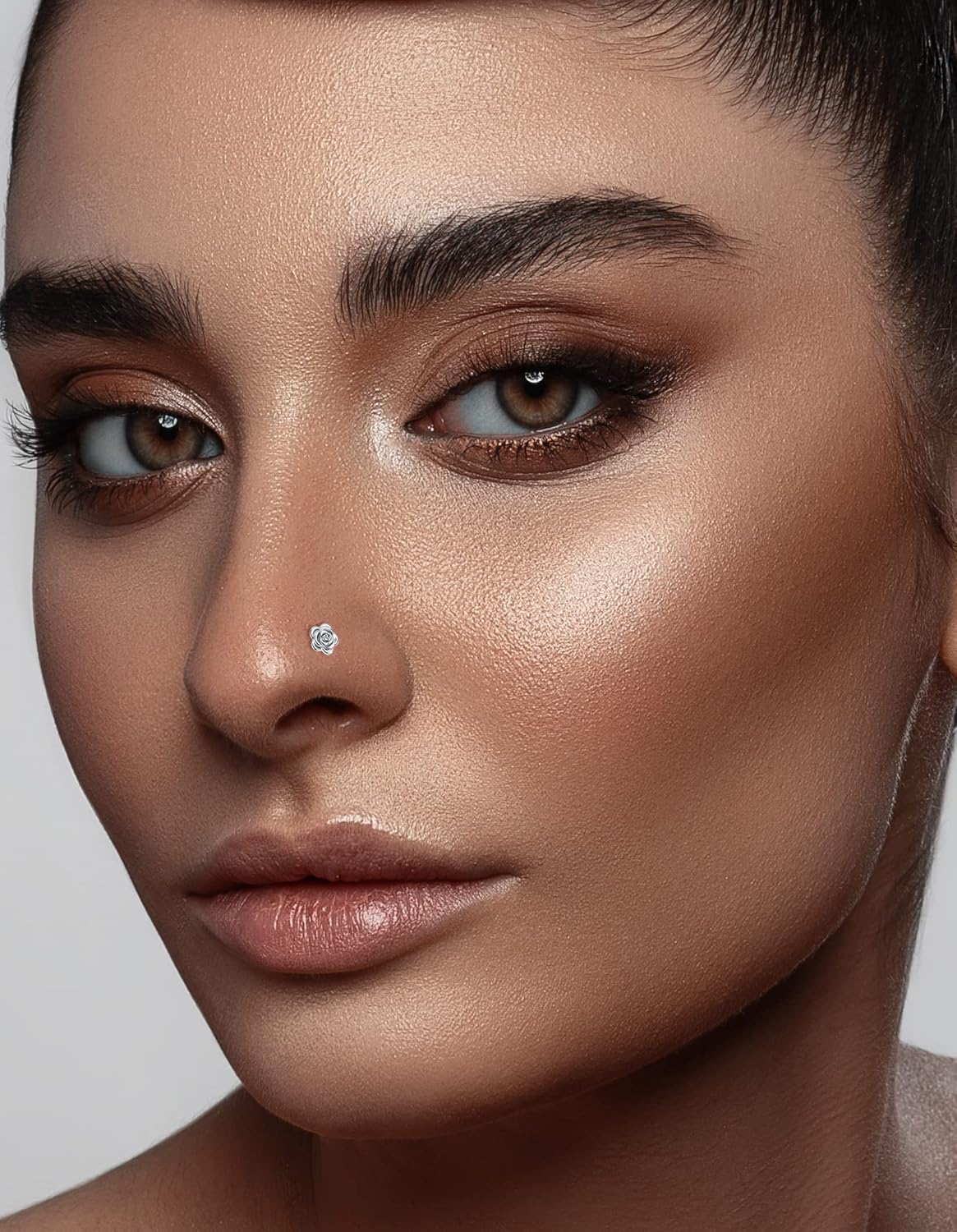 Akeoqi 12Pcs Nose Rings Stud L Shape Nose Rings Cubic Zirconia Butterfly Flower Eye Moon Crown Heart Lightning Shape Nose Studs Piercing Jewelry for Women Men Silver Gold Plated 20G - Image 3