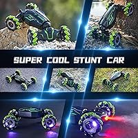 Vista 5 de Auto con sensor de gestos de control remoto 4WD, auto de acrobacias RC controlado a mano, vehículo de doble cara rotación de 360° con luz y aerosol