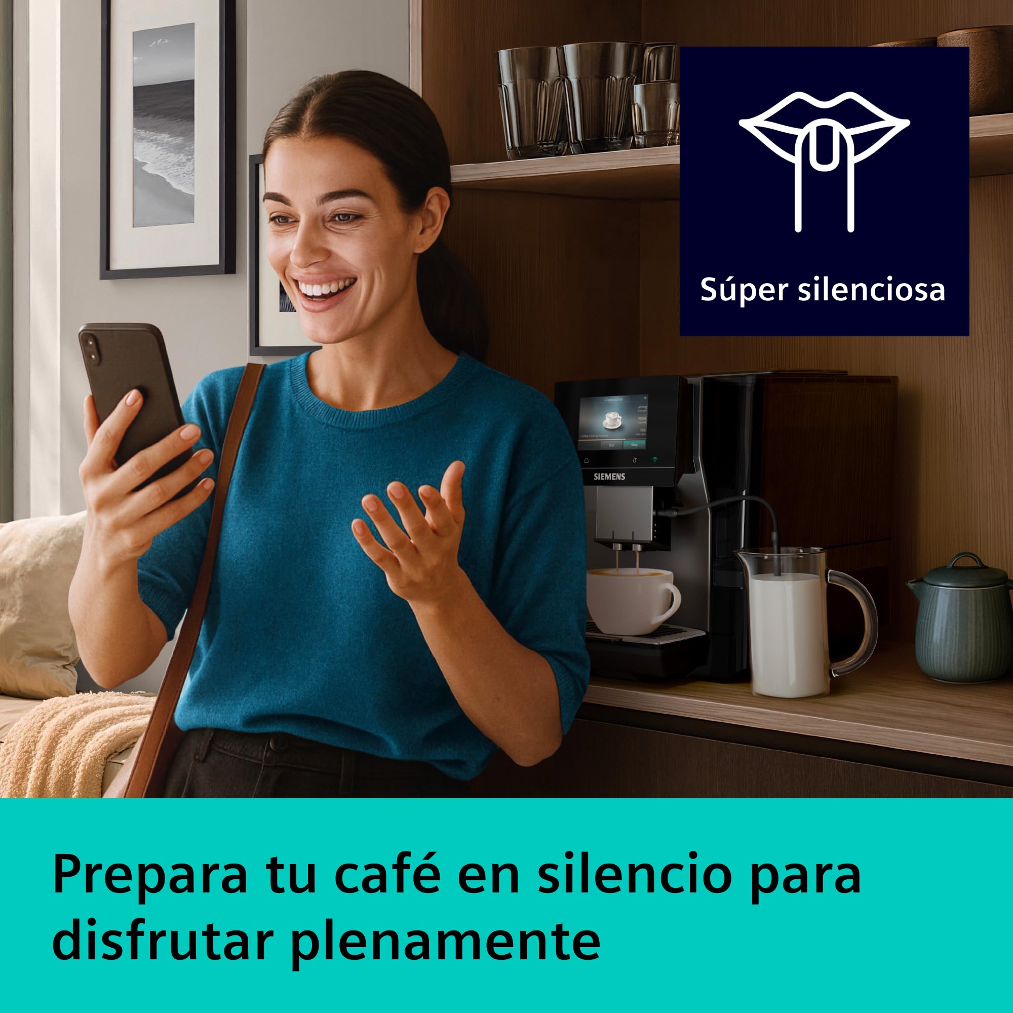 SIEMENS, Cafetera Superautomática, EQ700 iAroma, pantalla táctil, Cold Brew y Slow Brew, App Home Connect, morning haze, TP725E01