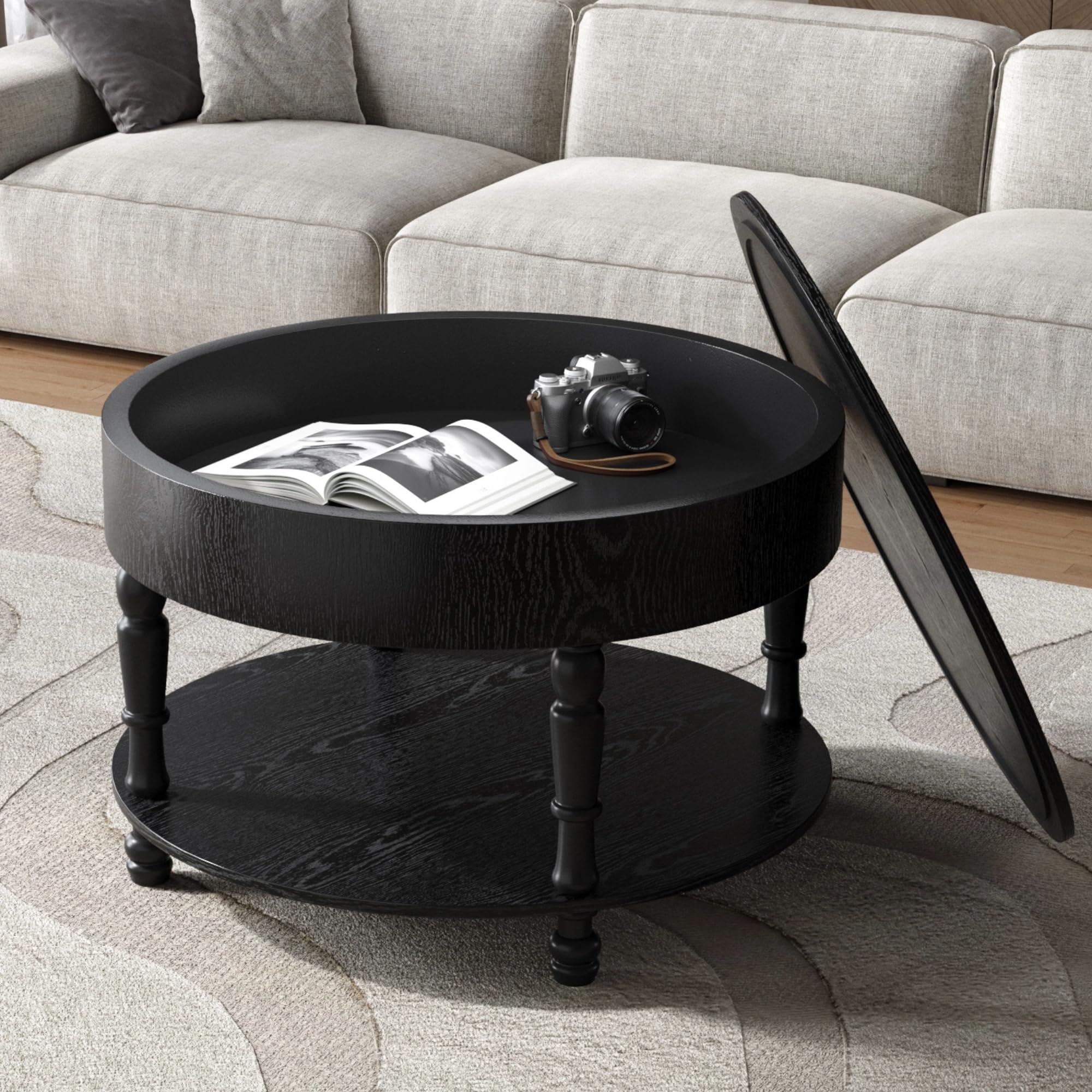 LUMISOL Round Coffee Table in Black
