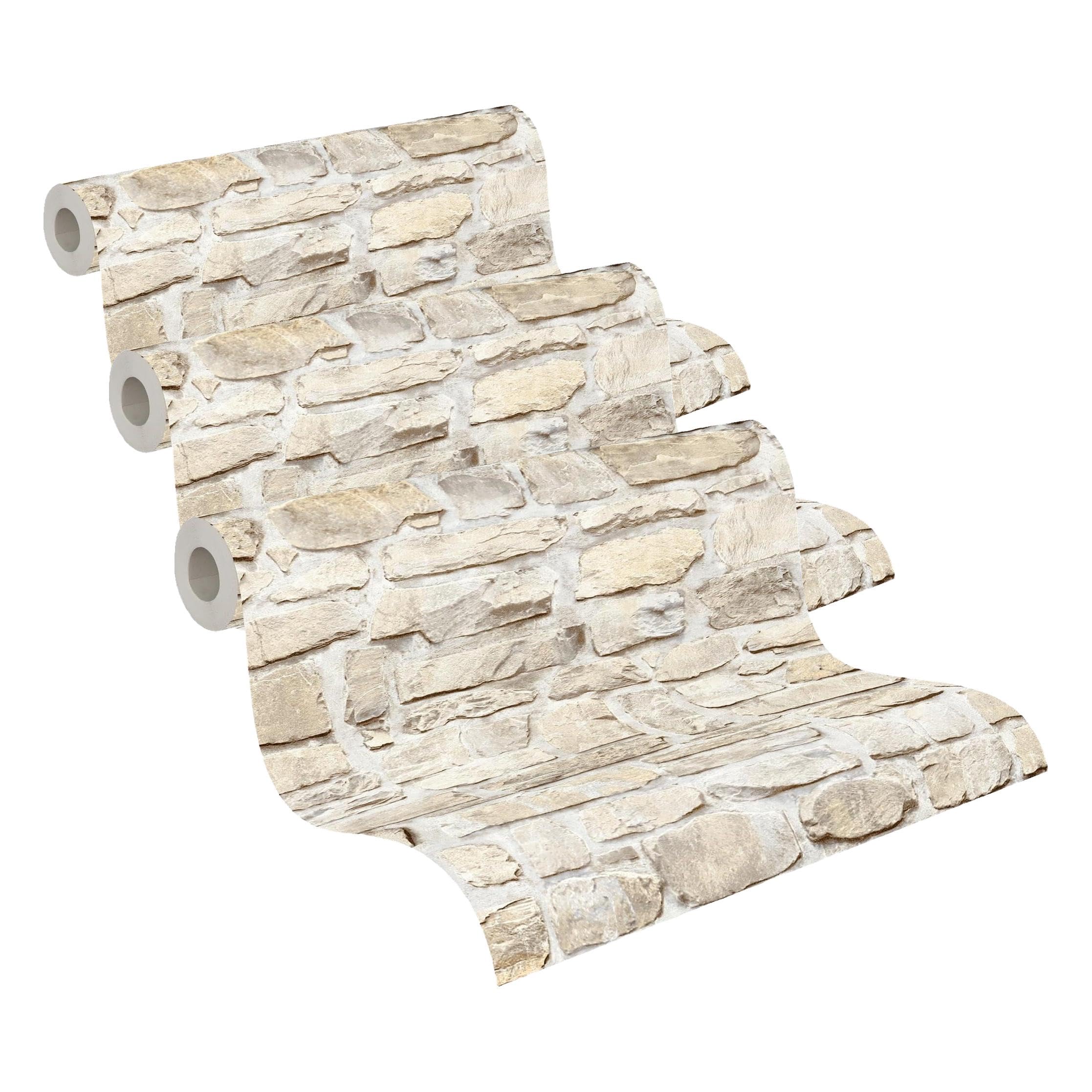 Papier peint intissé haut de gamme imitation pierre naturelle beige et jaune authentique