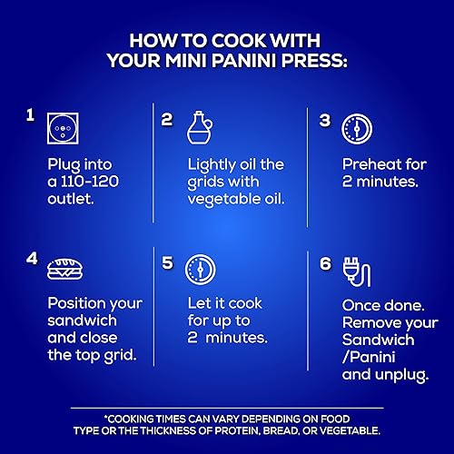 Miniatura 5 de Universal Parrilla de prensa Panini de 1000 W, rejillas antiadherentes de 10.7 x 6.7 pulgadas, sandwichera de prensa Panini, 2 porciones, perfecta
