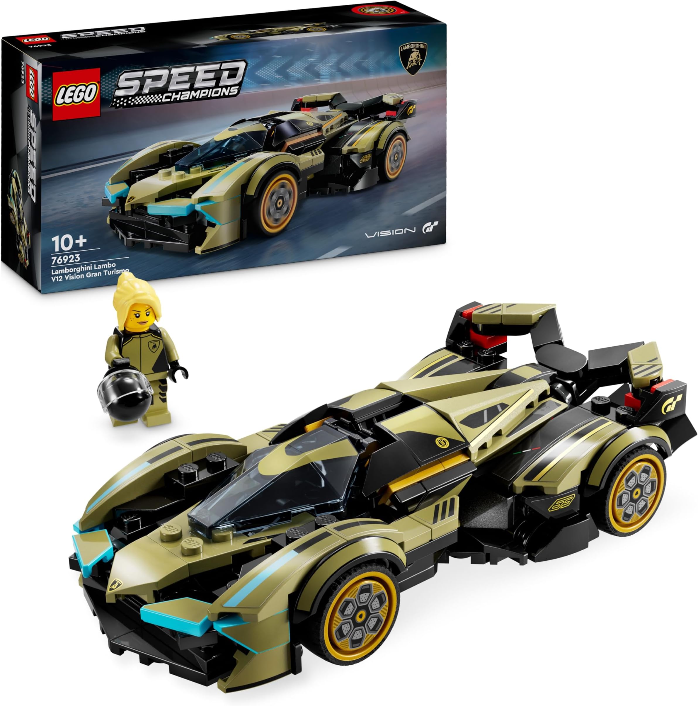 Speed Champions Lamborghini Lambo V12 Vision GT Super Car Toy for 10 Plus Year Old Boys & Girls, Buildable Vehicle Model Set, Kids' Bedroom Decoration, Birthday Gift Idea 76923