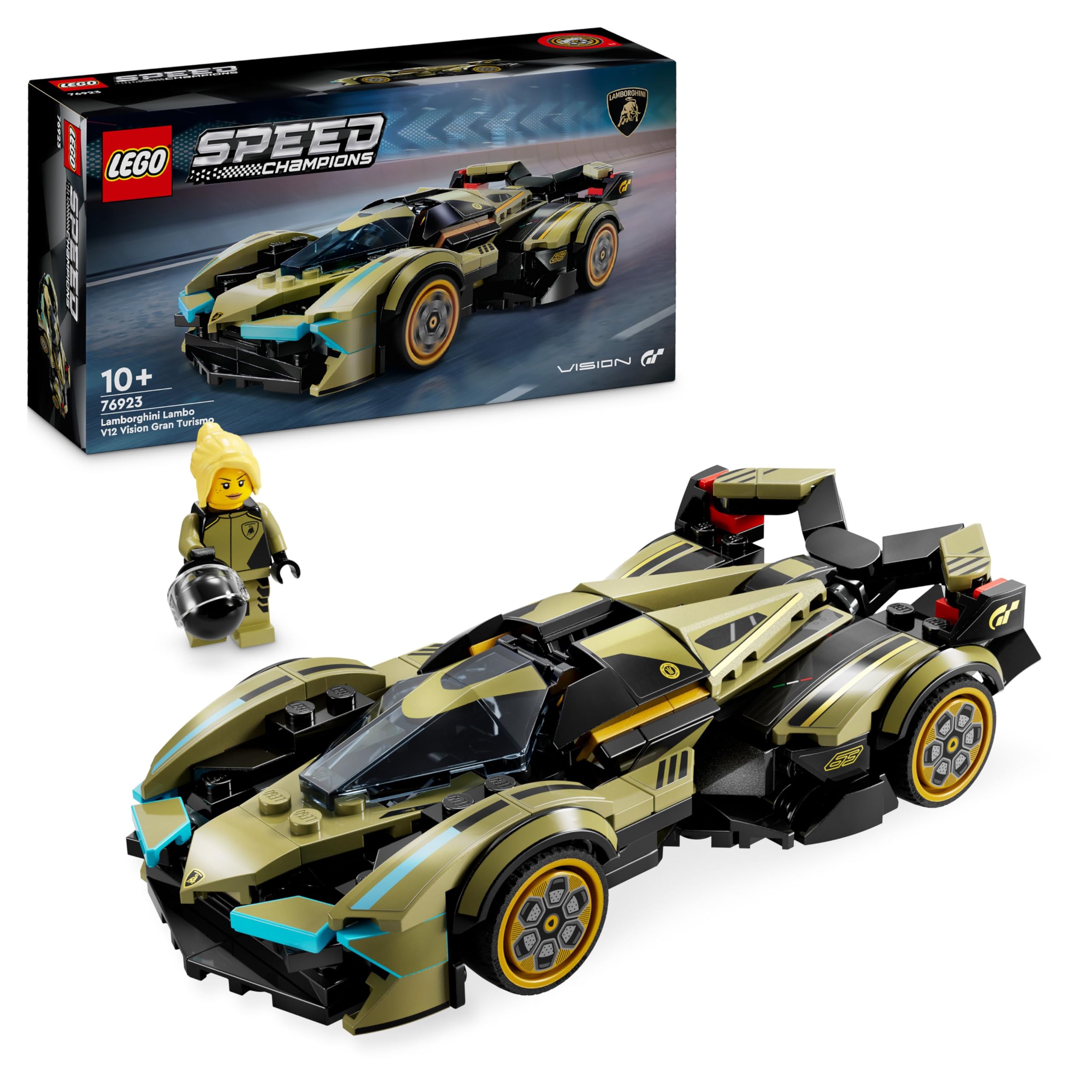 LEGOSpeed Champions Lamborghini Lambo V12 Vision GT Super Car Toy for 10 Plus Year Old Boys & Girls, Buildable Vehicle Model Set, Kids' Bedroom Decoration, Birthday Gift Idea 76923
