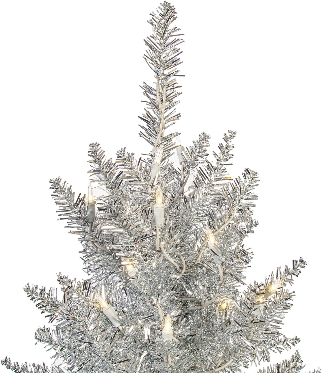 Vickerman 3' Silver Tinsel Fir Artificial Christmas Tree - Warm White Dura-lit LED Lights - Faux Silver Christmas Tree - Seasonal Indoor Home Decor - Reliable and Durable