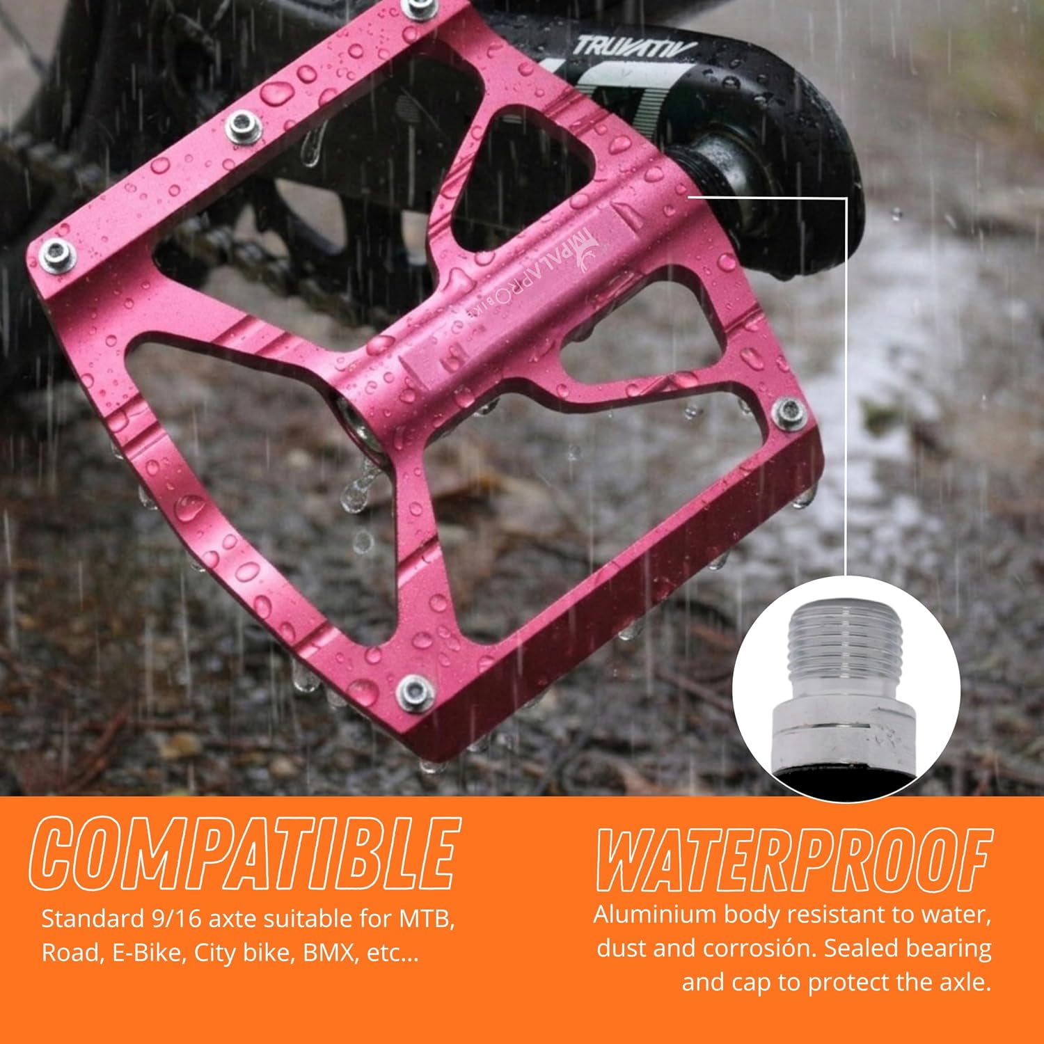 IMPALAPRO Aluminum Platform Bike Pedals CNC Machined 97×92 mm – Lightweight 320 g Bicycle Pedals with Sealed Cr-Mo Axle and 10 Stainless Pins for MTB, Gravel, BMX and E-Bike