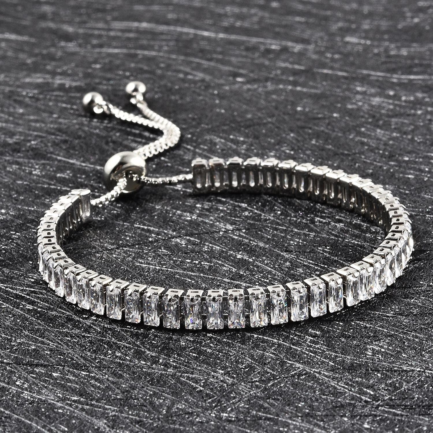 Cubic Zirconia Bolo Tennis Bracelet for Women - White Adjustable Tennis Bracelets Cute Cubic Zirconia Statement Jewelry - Engagement, Wedding, Anniversary - Birthday Christmas Gifts for Womens