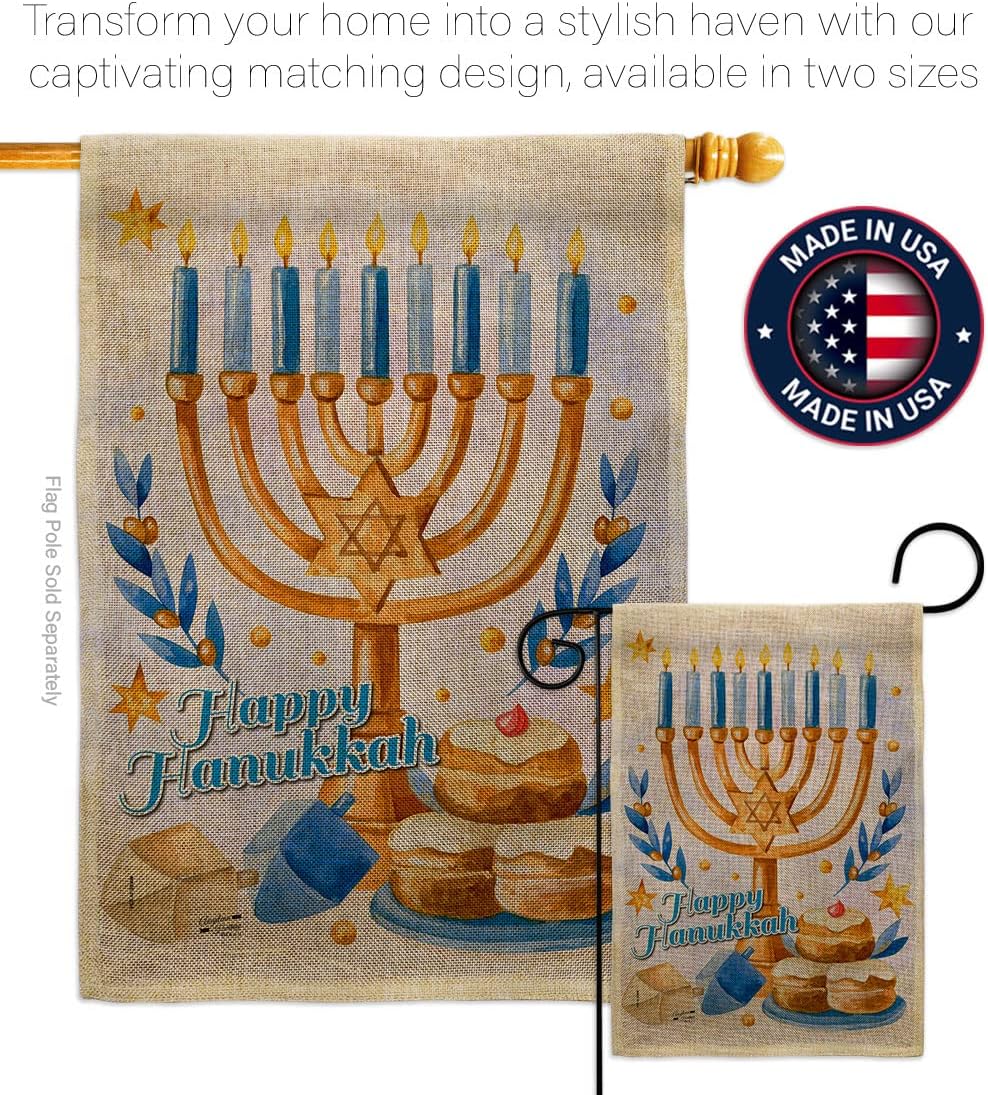 Jewish Festival Garden Flag Set Wall Holder Winter Hanukkah Candle Bonsai Menorah Chanukah David House Decoration Banner Small Yard Gift Double-Sided, 13"x 18.5", Thick Burlap