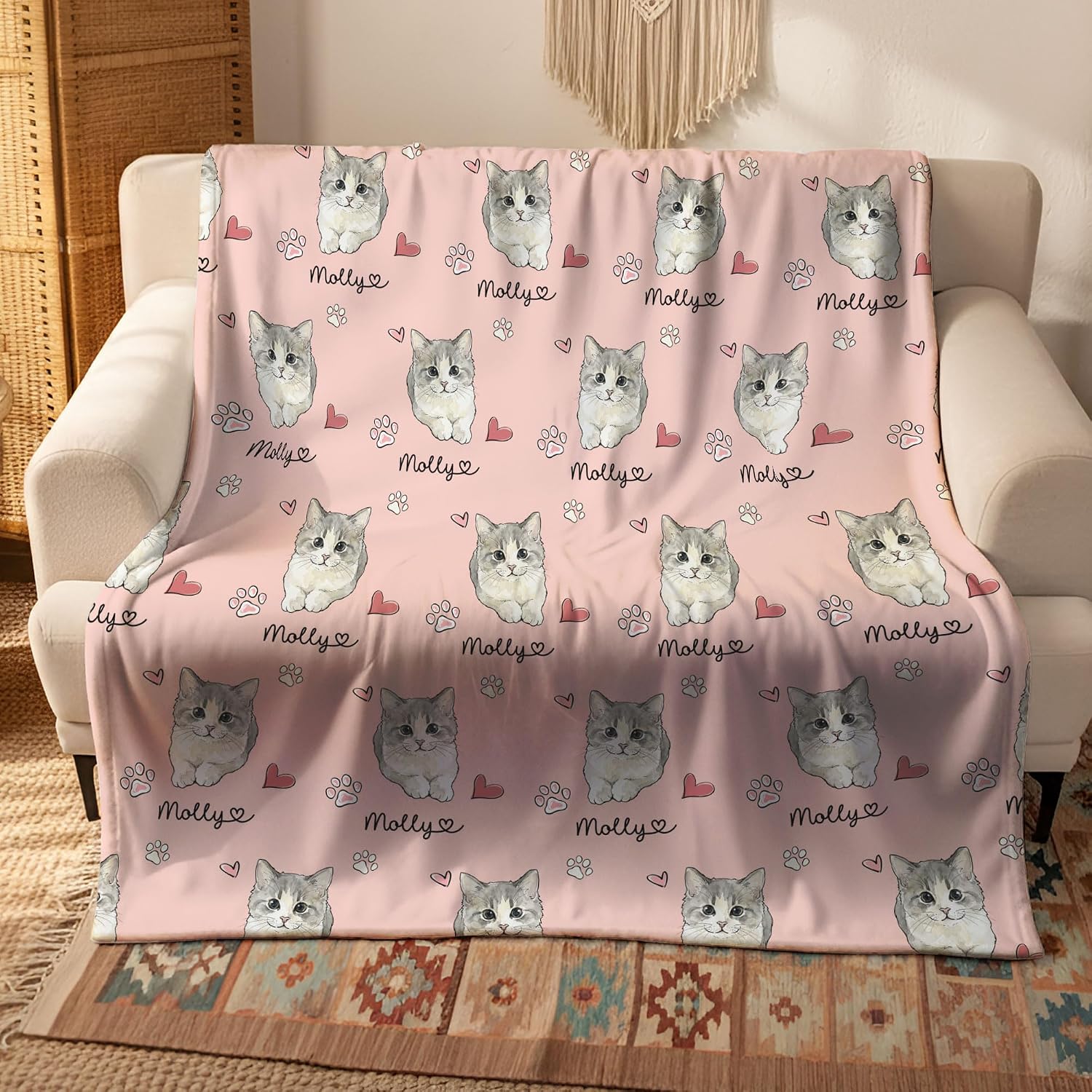 Custom Pets Photo Blanket, Personalized Pet Face Blankets, Blanket with Pet Names, Cat Gifts for Women 4