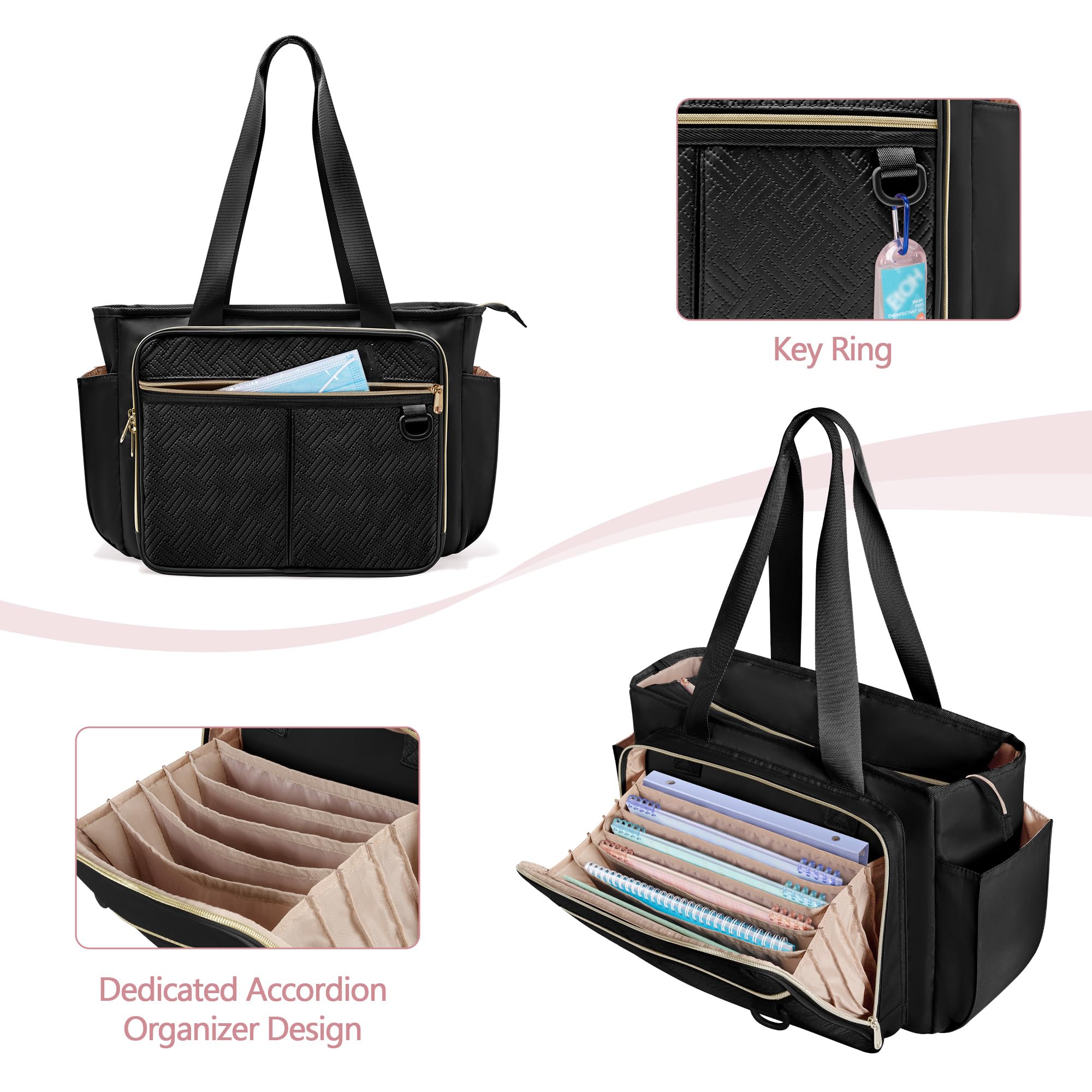 Borsa Tote per Infermiere da Donna, Borsa Clinica per Infermieri con Organizer a Fisarmonica, Accessori per Infermieri per Lavoro e Assistenza Sanitaria a Casa, Nero