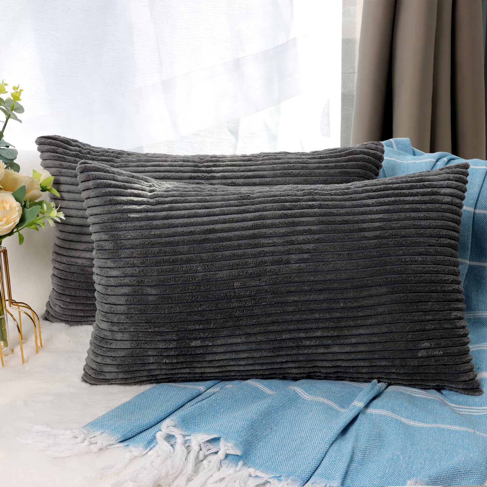 CALIYO Kissenhülle Kord Uni 2er Set, Kissenbezug 40x60 Kissenbezüge für Zierkissen Dekokissen Sofakissen Couchkissen in vielen Farben.