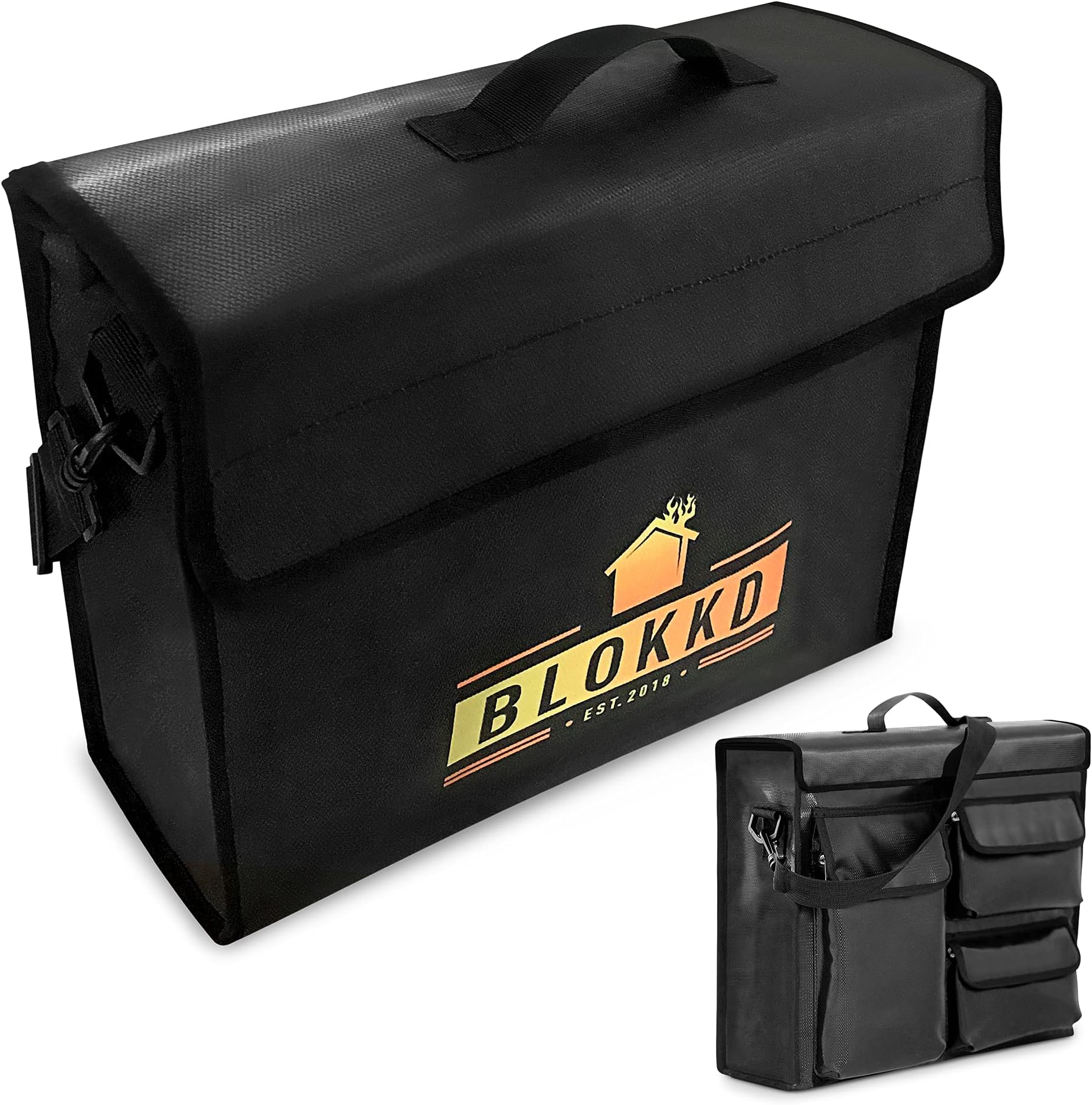 BLOKKD Fireproof Lock Box Bag for Documents | Fireproof Safe Bag for Home | Fire Proof Container Water Resistant Bag | Fire Safety Boxes for Storage, Passport, Jewelry and Valuables - 13 x 16 x 5 inch