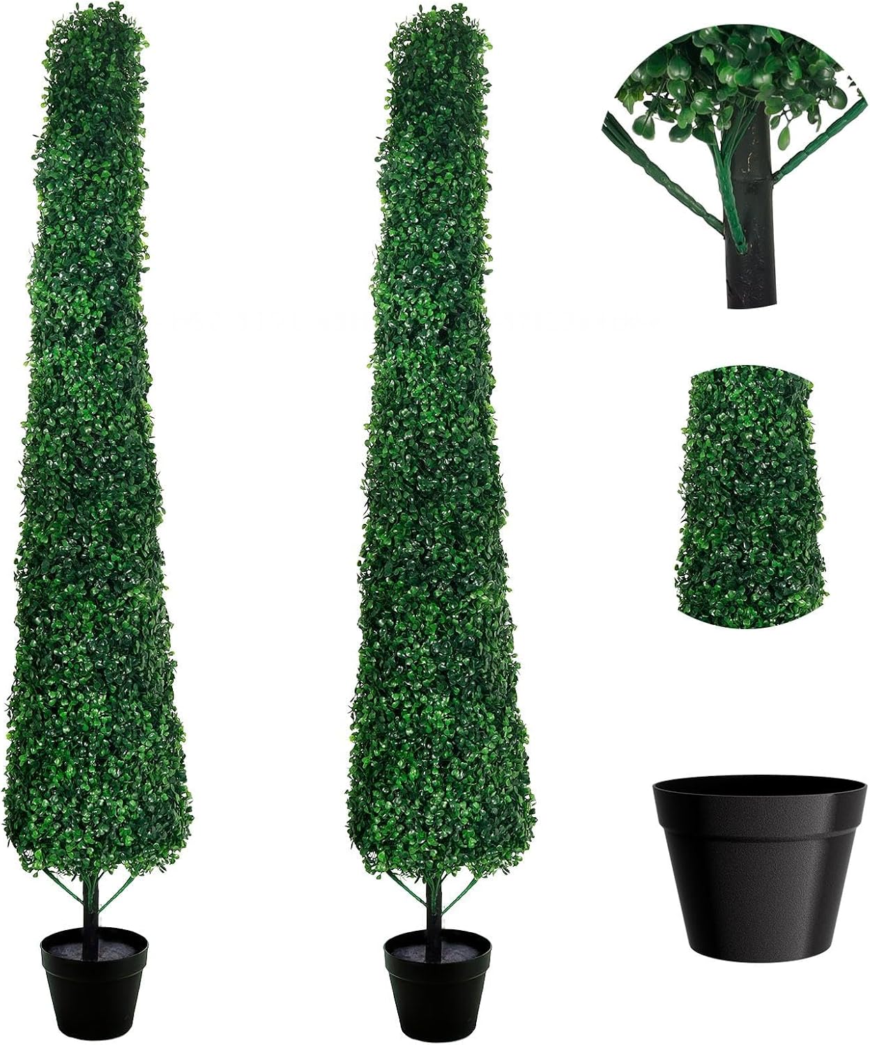 Pair of 4FT Faux Boxwood Topiary Trees, Artificial Potted Shrubs for Indoor and Outdoor Use, Decorative Green Plants for Entryway, Patio, Garden, or Office Display