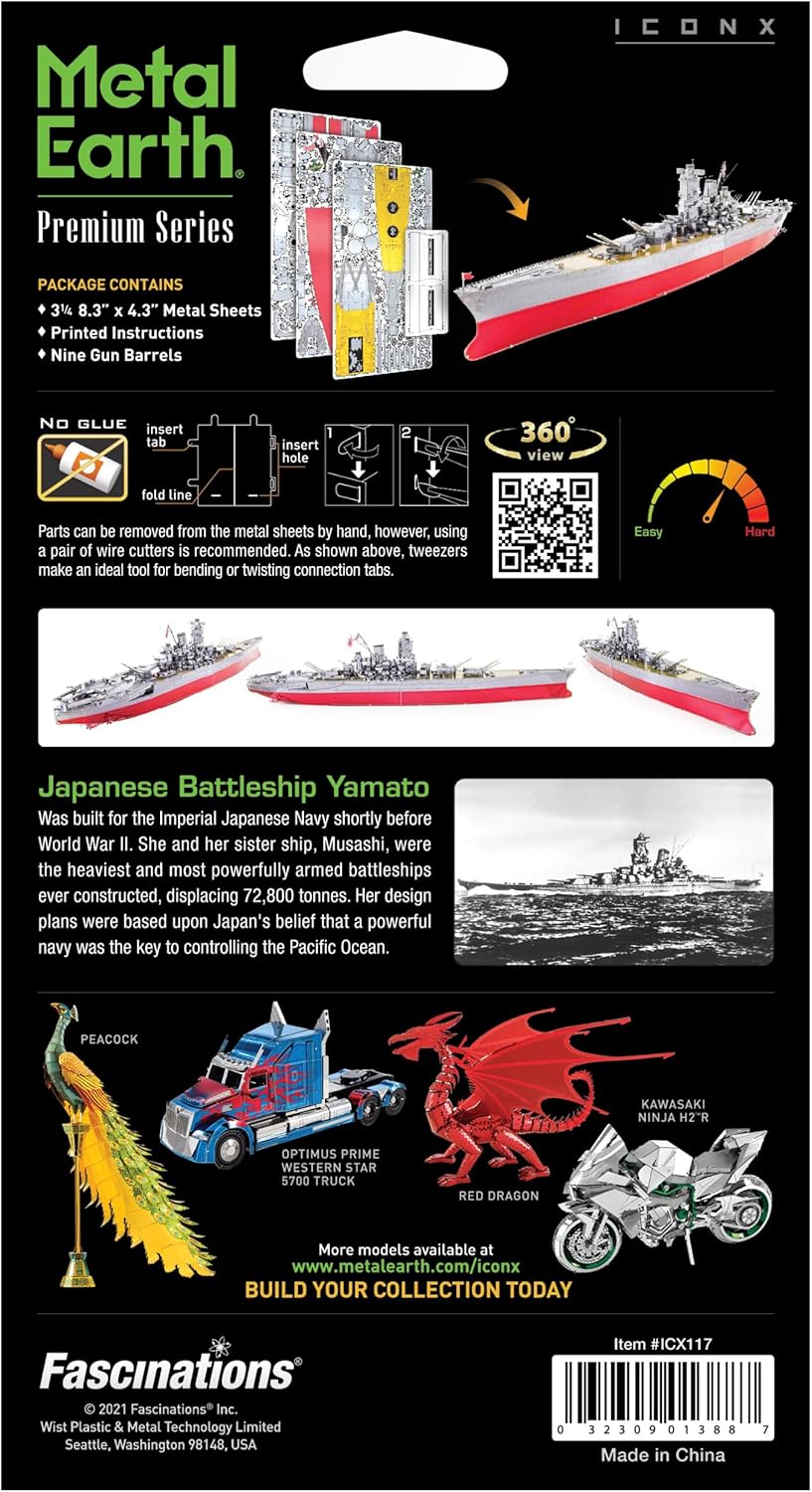 Metal Earth Fascinations Premium Series Yamato Battleship 3D Metal Model Kit Bundle with Tweezers