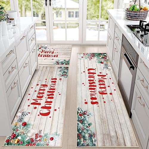 Pauwer Juego de 3 alfombras de cocina de Navidad, antideslizantes, alfombras y tapetes de cocina lavables, tapetes de cocina para cocina,