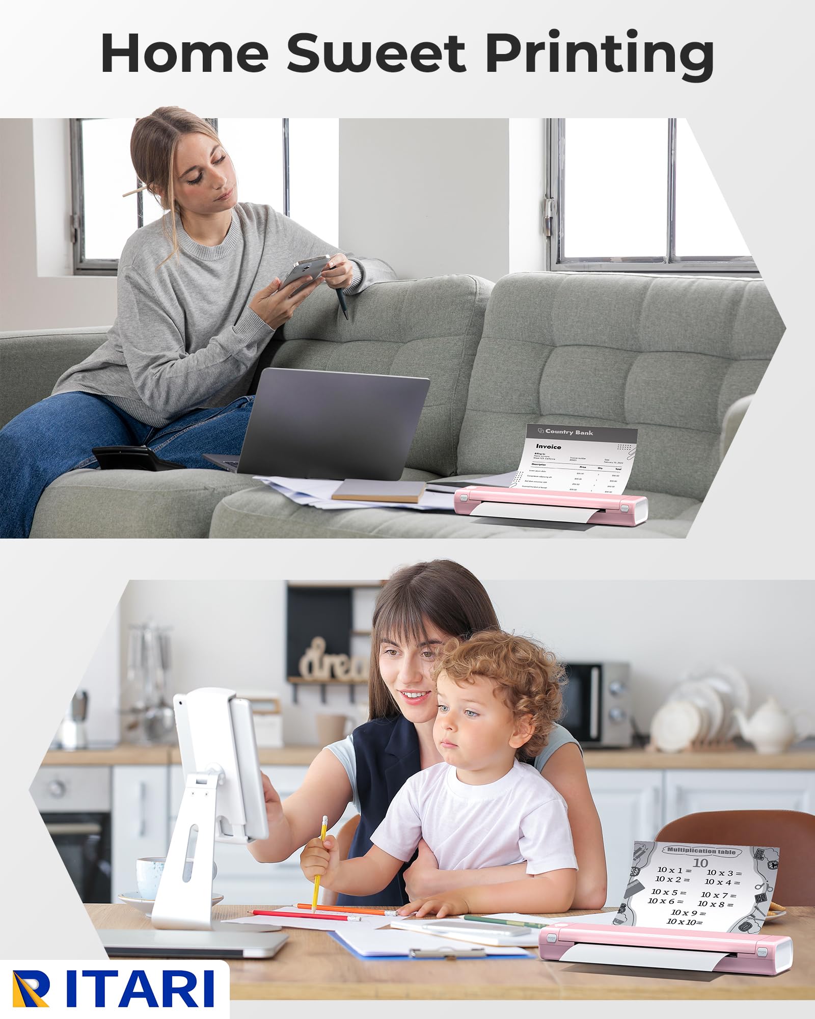M08F Impresora Termica Portatil, Impresora Térmica A4, Impresoras Portatiles Bluetooth para Viajes y Tatuajes, Compatible con Teléfono Móvil y PC, Admite Papel Térmico A4 y Papel Transfer Tattoo