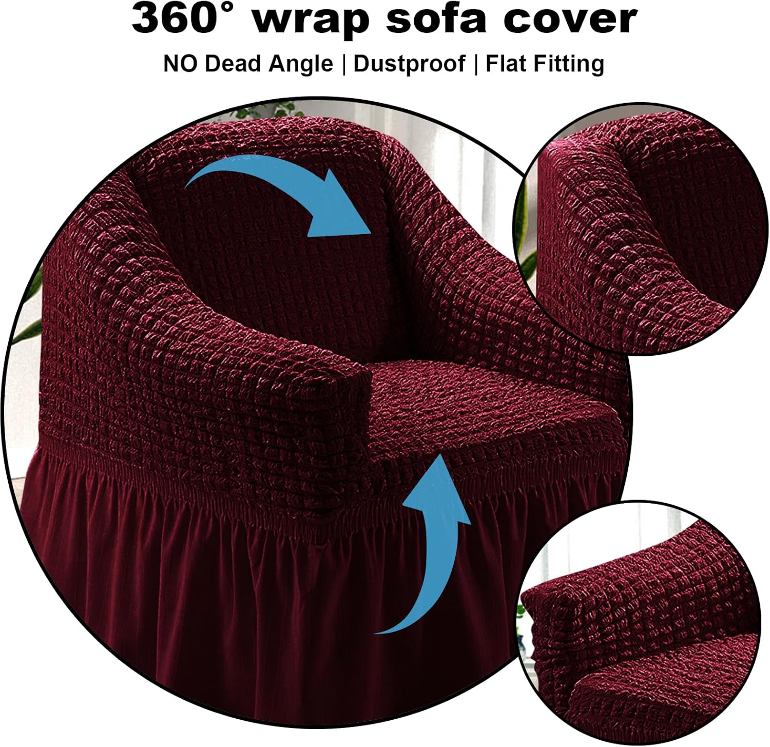 JIAN YA NA 1 Piece Sofa Cover with Skirt New Universal Couch Cover Slipcover with Elastic Bottom Waterproof Individual Furniture Bed Protector Great for Kids, Dogs, Pets (Wine Red,1 Seat)