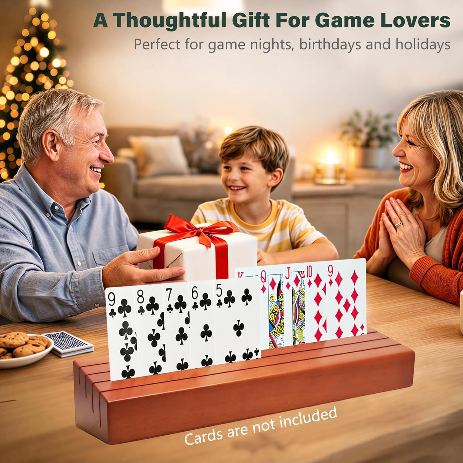 Card Holders, Vintage Wooden Card Holders, Card Trays, Game Accessories, Bridge Holders, Adult Holders, Kids Holders, Adult Card Table (10 inches Long, 3.2inches Wide) 4-Piece Set