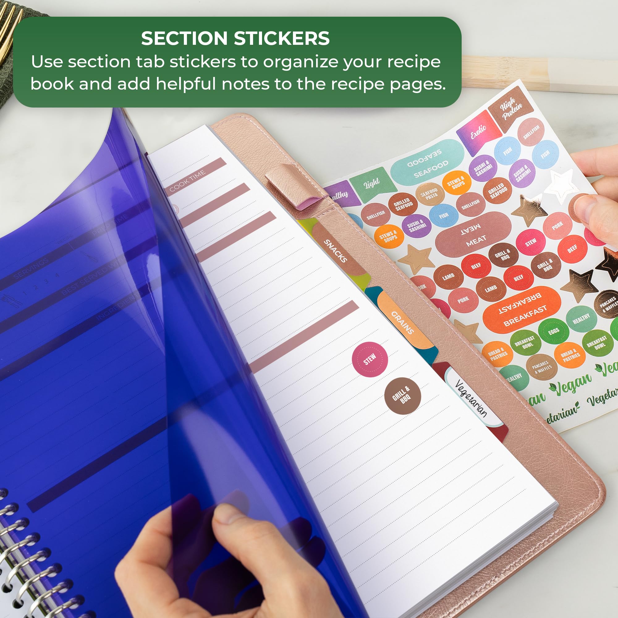 Clever Fox Carpeta de libro de recetas con pestañas, organizador de cuaderno de anillos con páginas en blanco para escribir en tus propias recetas, libro de cocina familiar personalizado, 220 recetas,