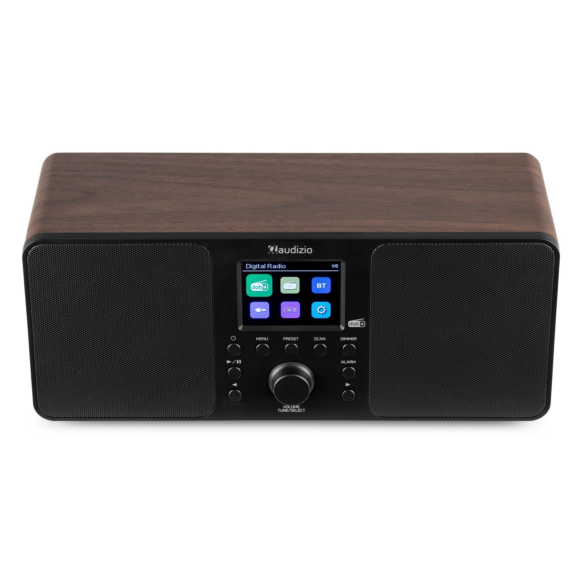 Audizio Genua DAB Radio mit Bluetooth – Stereo DAB Plus Radio mit Fernbedienung, 60 Speicherplätze, Auto Scan, Line-Out, USB, Ideal für Zuhause und Unterwegs, Einfache Bedienung - Holz Look