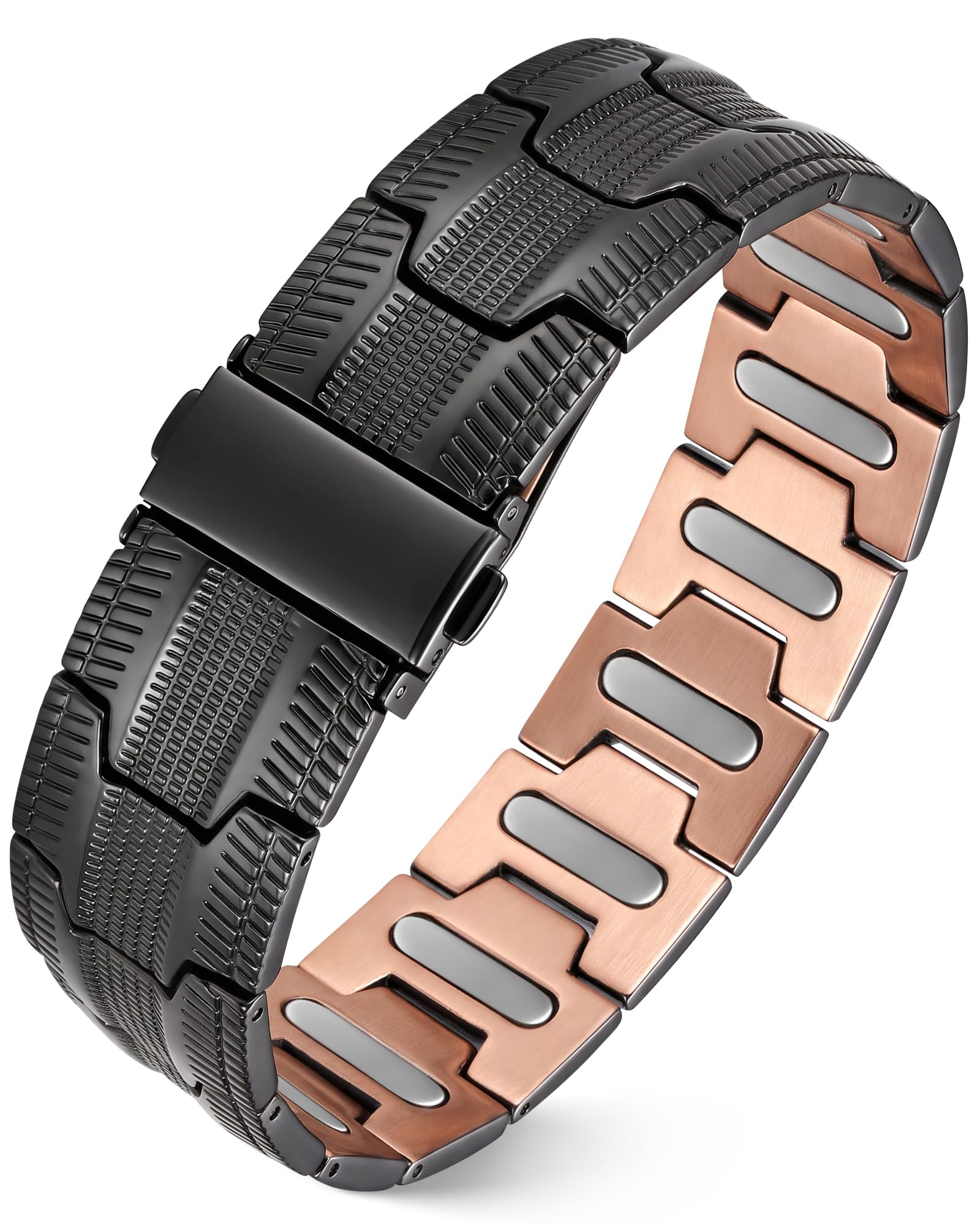 Jeracol Kupfer-Armbänder für Herren, 99 % reines Kupfer, Magnetarmband, verstellbare Größe und Schmuck-Geschenkbox (schwarzes Rad)