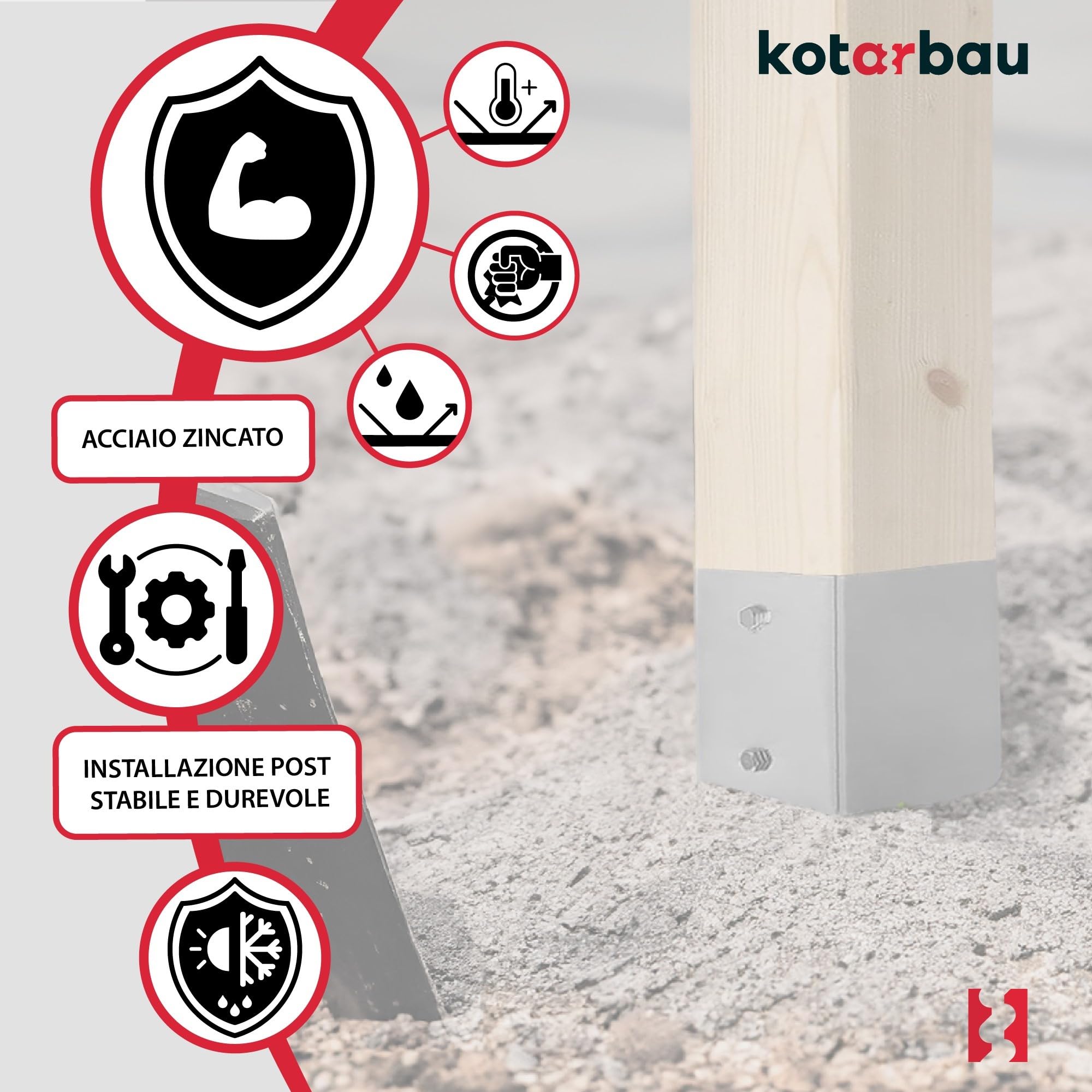 KOTARBAU® Supporto per Pali in Legno - da Infissione - 75 cm - Acciaio Zincato - Argento - 101 x 101 mm - Staffe per Pali in Legno - Robusta - Resistente