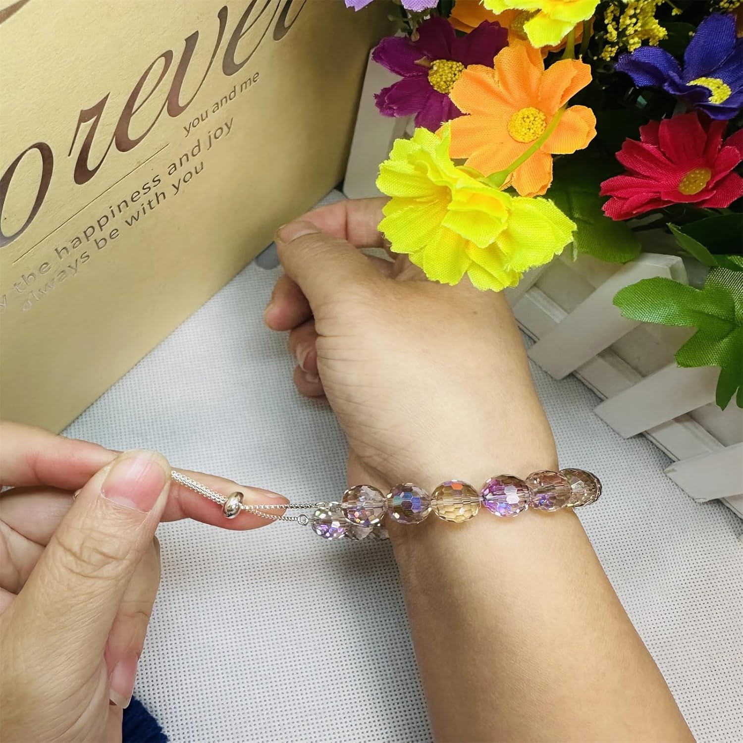 New Designed Iridescent Crystal Beaded Bracelet with Dangling Charms And Women's Gifts.The Sugar Austrian Crstal Bracelet is a Delicate Gorgeous Bracelet for Lady With Adjustable Elasticity - Image 7