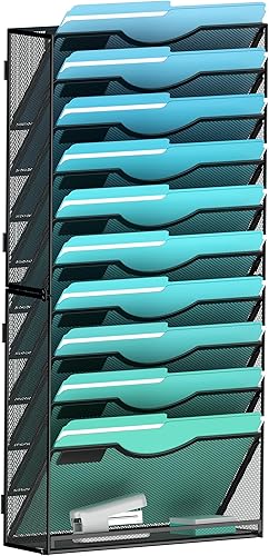 Organizador de archivos de pared de 11 niveles, soporte para archivos de pared, organizador de carpetas de papel, organizador de documentos de malla