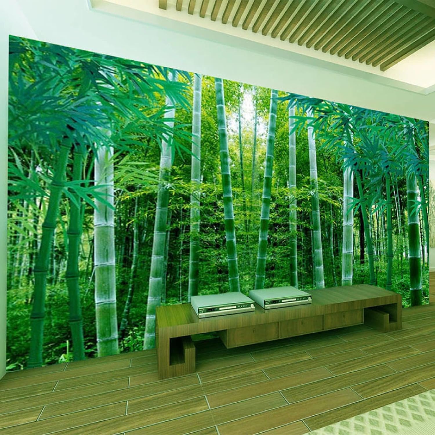 BHJKL Bamboo Forest Wall Mural, Green Leaves Wallpapers 3D Space Decor