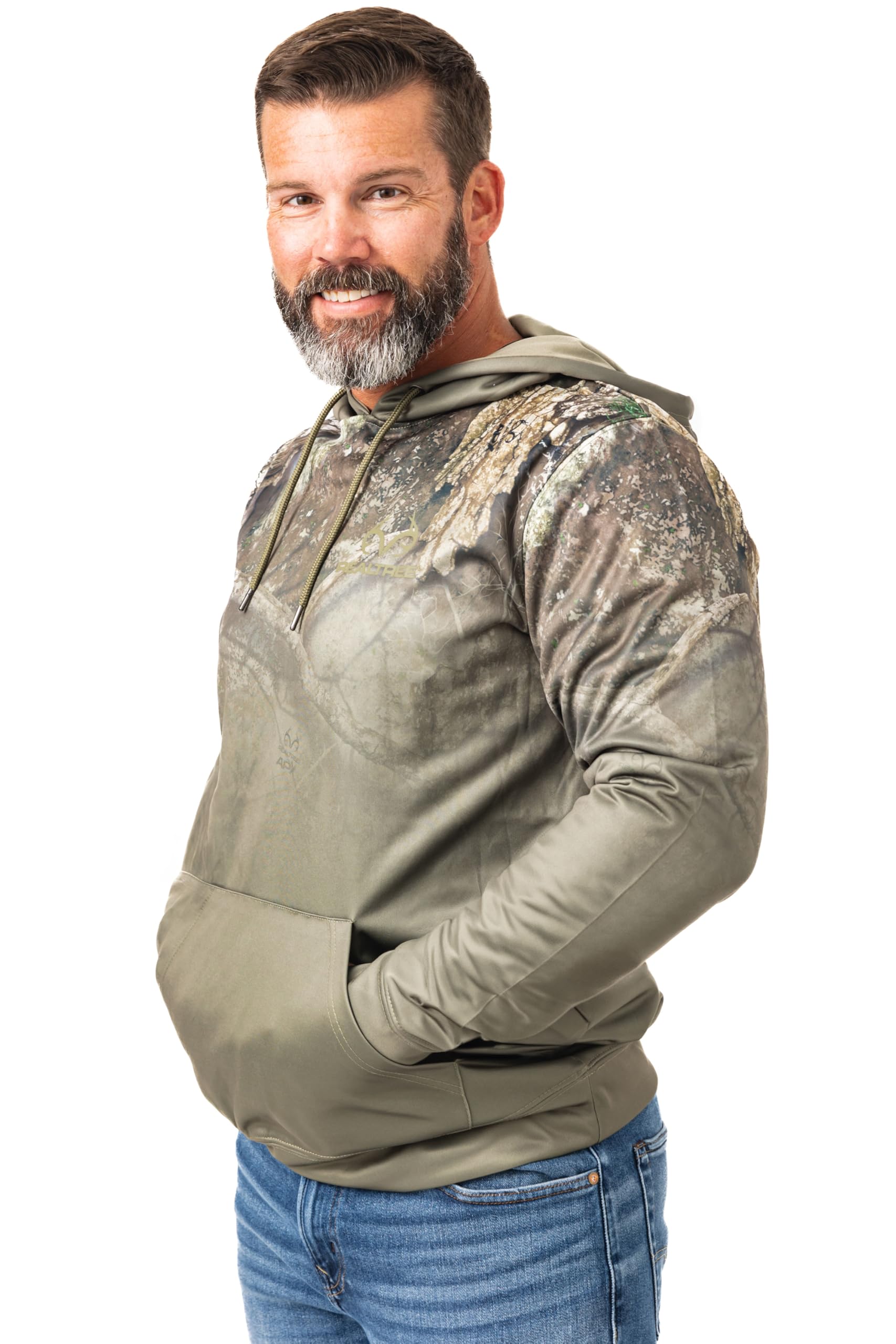 Realtree Men's Anter Logo APX Camo Olive Midweight Super Soft Pullover Fleece Hoodies | Limited Edition | Size Small