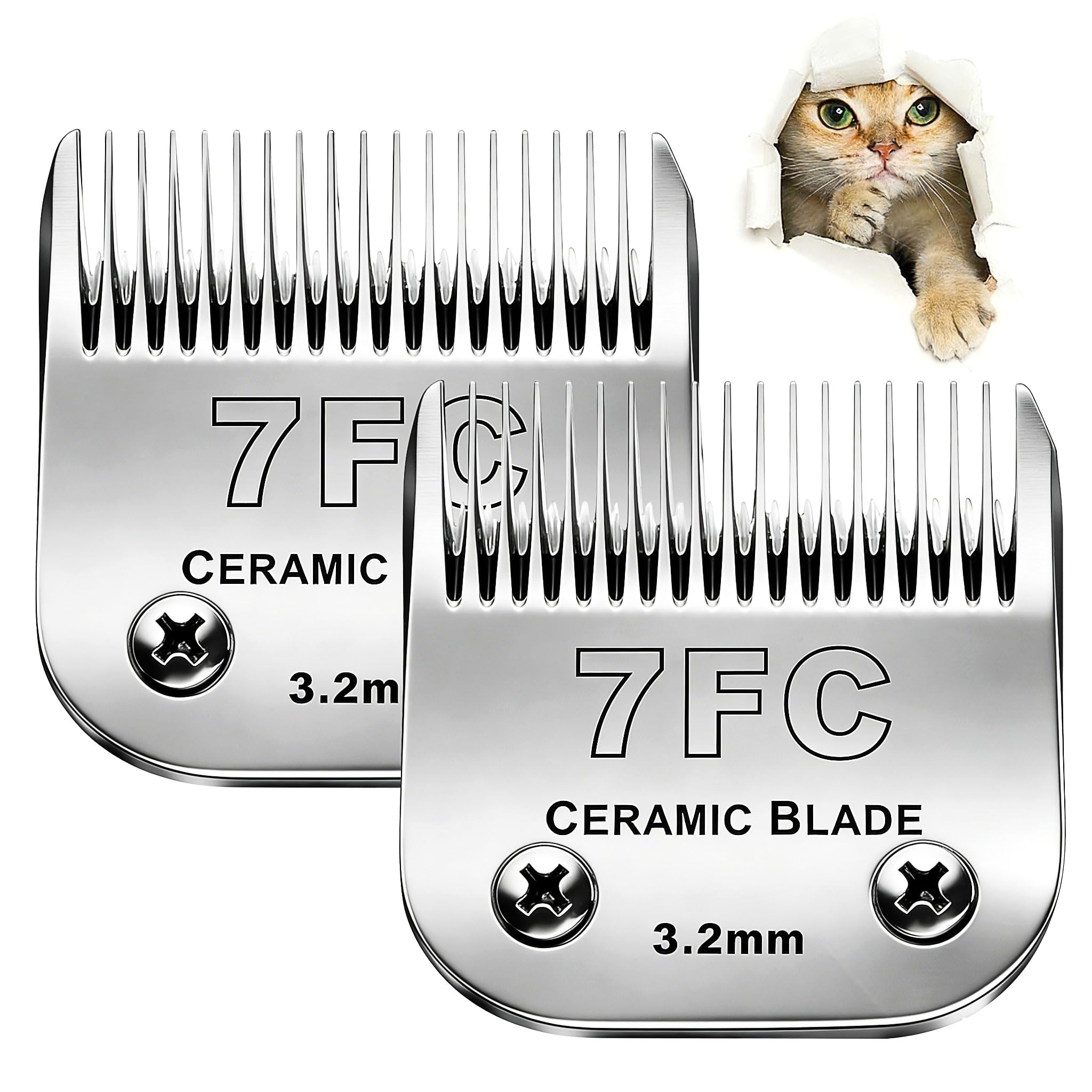 Juego de 2 cuchillas 7F de repuesto para cortacéspedes para perros, compatibles con las cortadoras Andis (longitud de corte 1/8" (3,2 mm)), compatibles con las cortadoras Oster A5 y Wahl de la serie