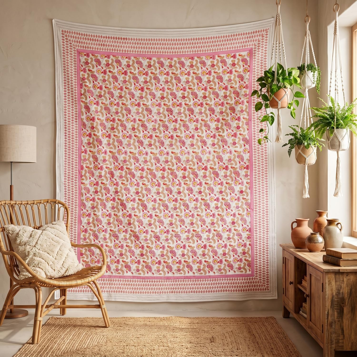 Blockdruck Tagesdecke, Bett & Sofaüberwurf, Design 8, Double 225*275 cm | 100% Baumwolle, handgefertigt, traditioneller Blockdruck, vielseitig einsetzbar, dekorativ