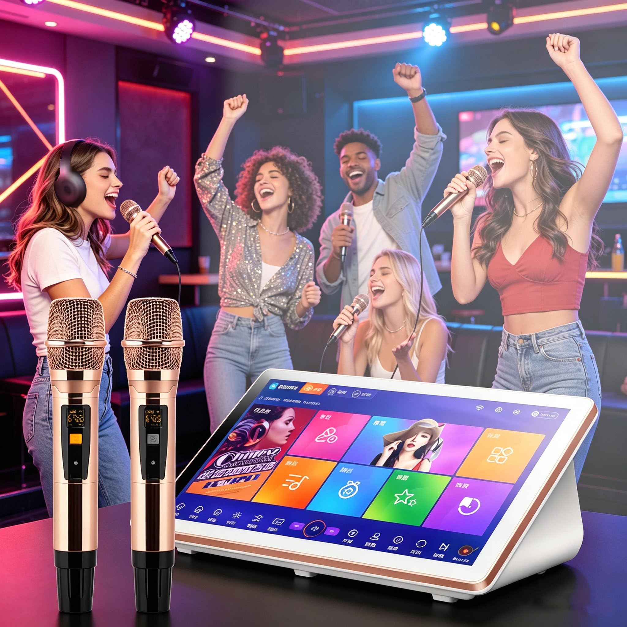 Karaoke-Erlebnis Mit 18,5-Zoll-LED-Touchscreen Und Professionellem Kabellosem Mikrofon, Unterstützung Mehrerer Sprachen, Karaoke-Verstärker Für Zuhause, Partys, Ktv White-4TB