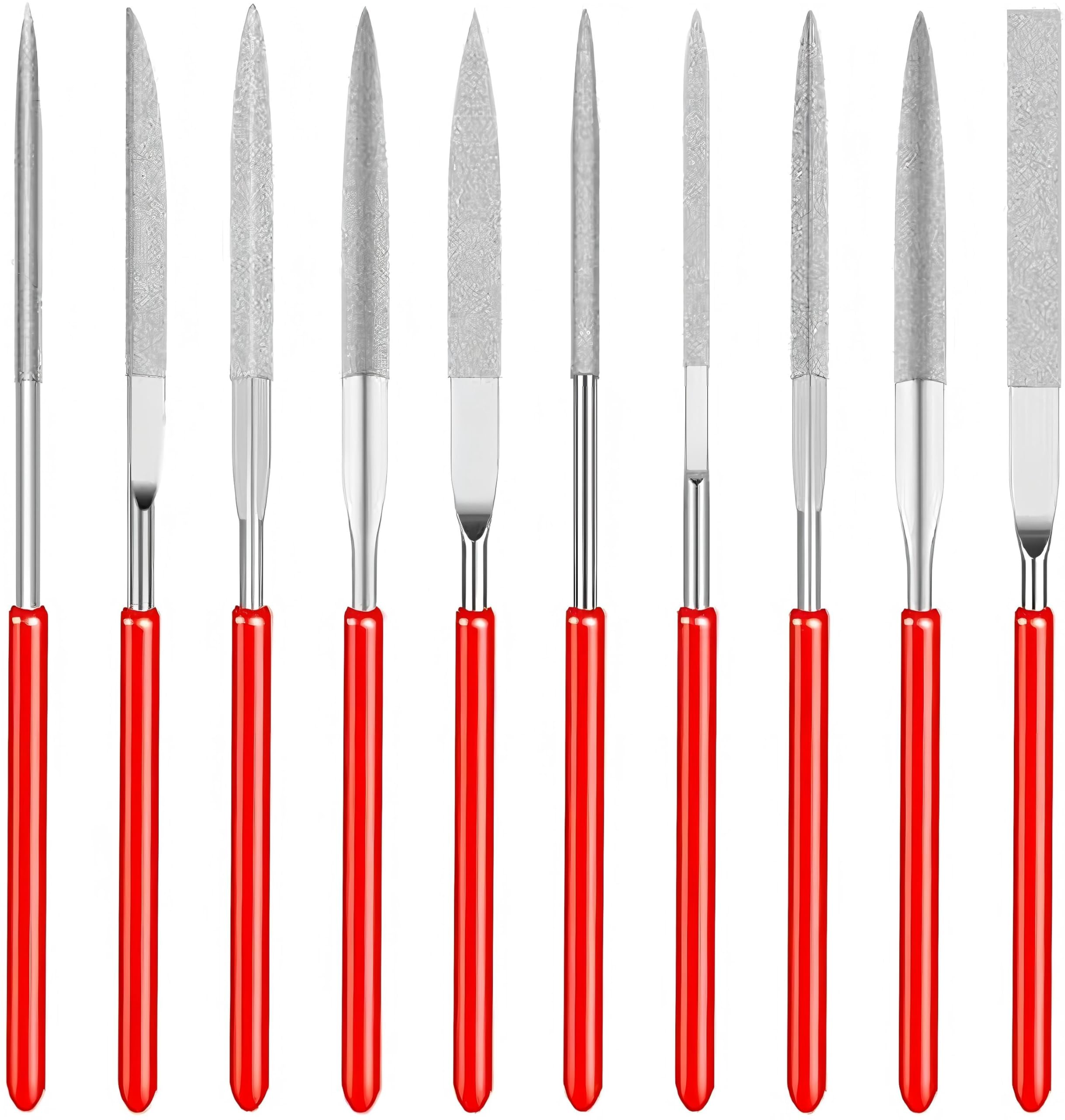 10 Pcs Mini Diamond Needle File Set – Precision Modelling Files for Jewellers – Round, Flat & Triangular Tools for Metal, Resin, Plastic & Miniatures – 2 x 100mm