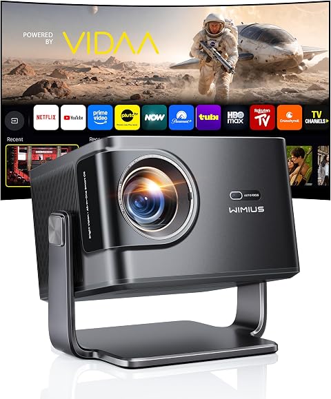 【2600 ANSI/Dolby 56W/VIDAA OS/225°Stand】WiMiUS K14 Smart Projector 4K Decode, Native 1080P Home Cinema Projectors, Airplay2 Bluetooth Auto Focus HDR10 Projector, Outdoor Projectors Voice Phone Control