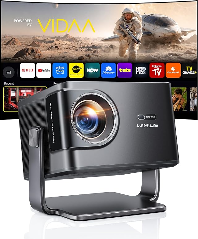 【2600 ANSI/Dolby 56W/VIDAA OS/225°Stand】WiMiUS K14 Smart Projector 4K Decode, Native 1080P Home Cinema Projectors, Airplay2 Bluetooth Auto Focus HDR10 Projector, Outdoor Projectors Voice Phone Control