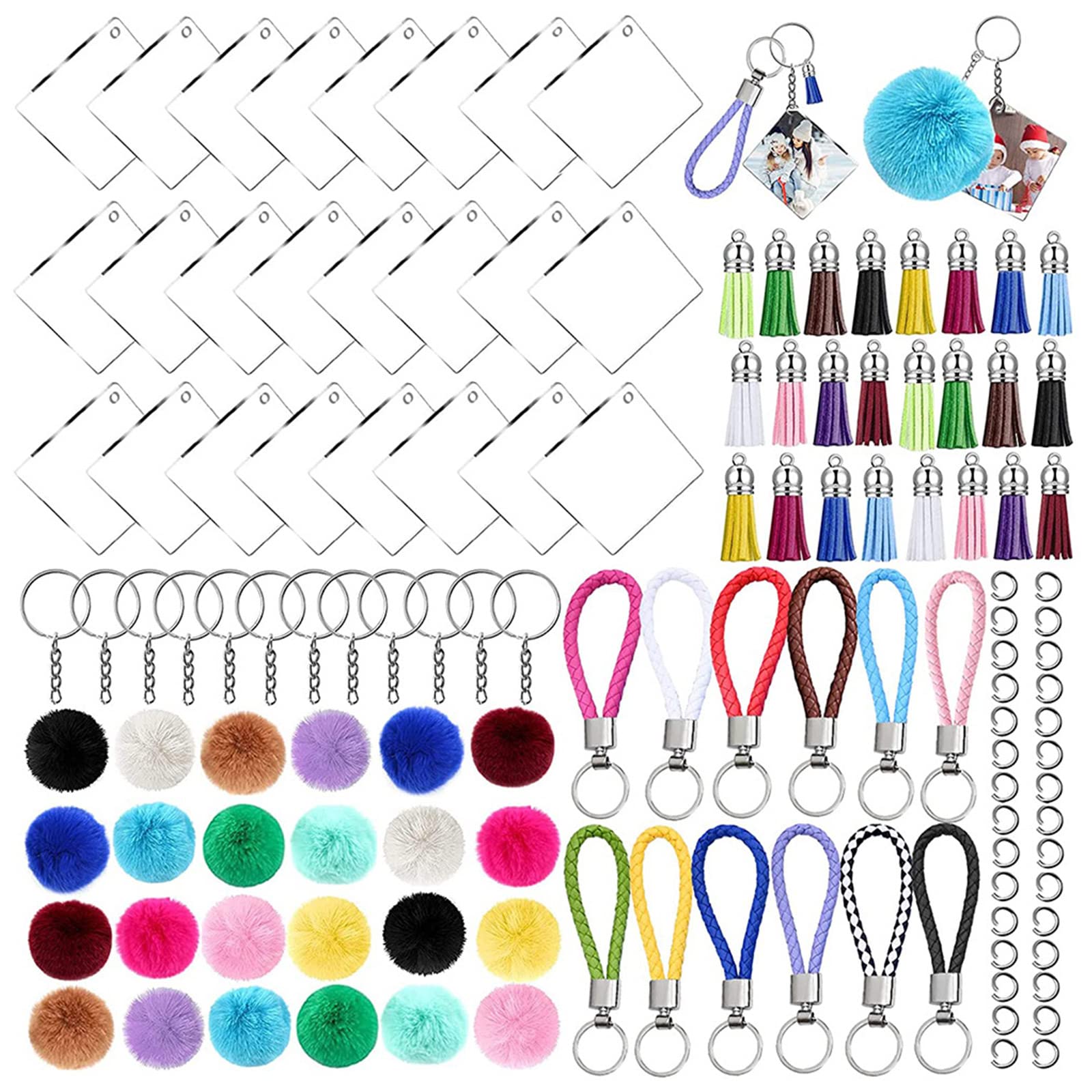 NEWFT 126Pcs Acrylic Keychain Blanks with Tassels Clear Acrylic for Chain