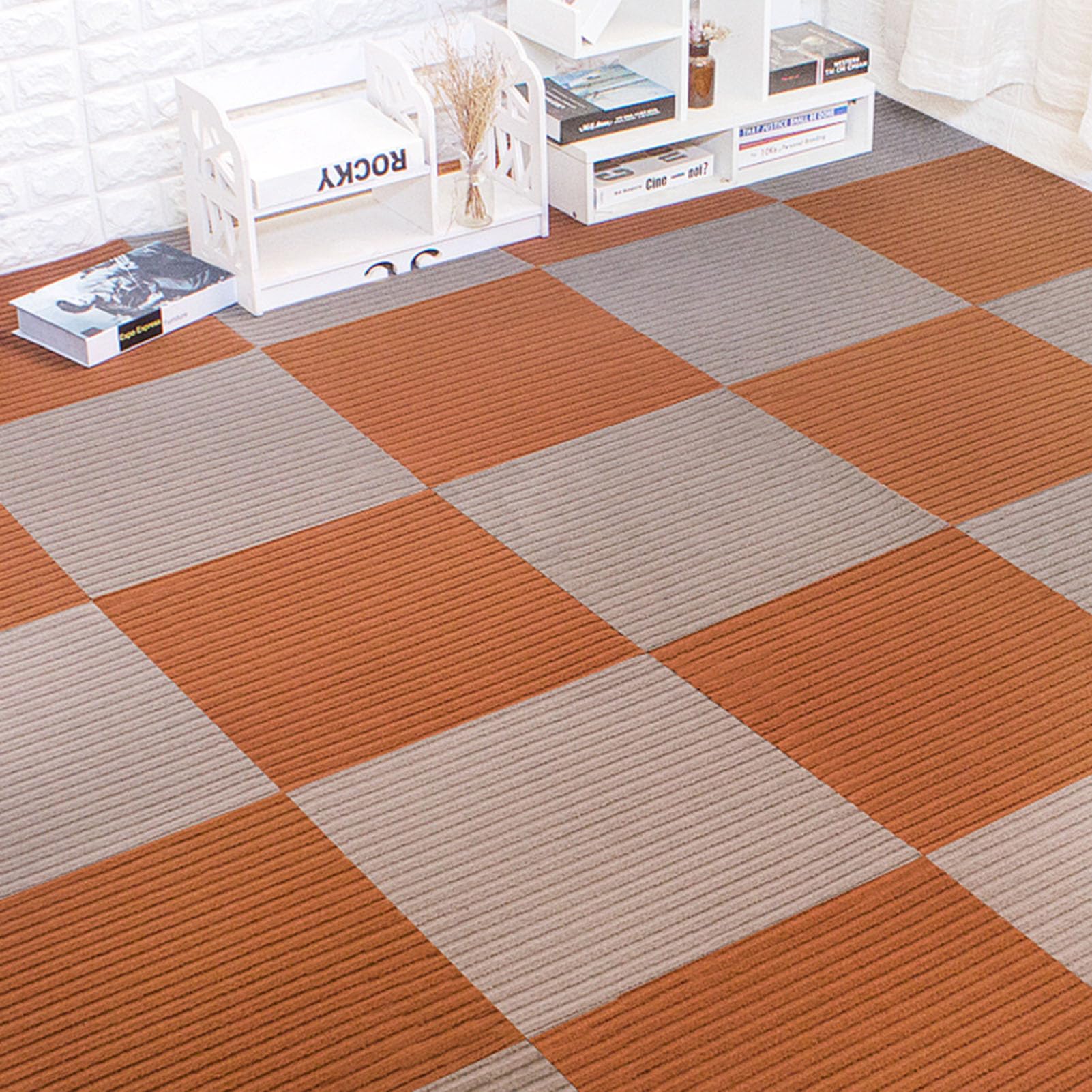 Moquette quadrotte autoadesive, Piastrelle autoadesive per tappeti 18x18 Pollici, 9, 10, 12 Pezzi, tappetini multifunzionali per Pavimenti, Antiscivolo, per casa e Ufficio