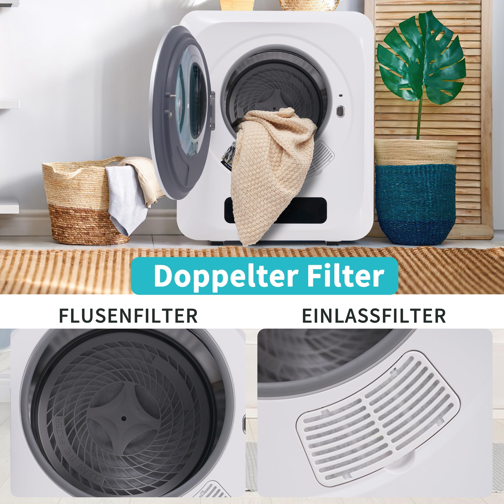 DRIXNO Ablufttrockner Trockner Mini Wäschetrockner Dryer Machine, 850w/2,5kg/Weiß/48x40x58cm, Überhitzungsschutz, wandmontierbar [Energieklasse C]