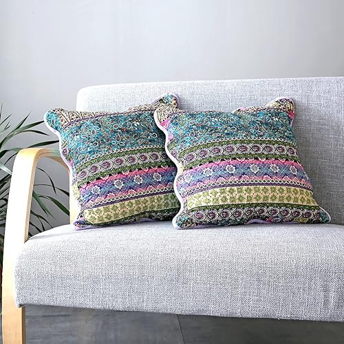 Miniatura 7 de NEWLAKE Fundas de almohada acolchadas de algodón, estilo jacquard a rayas, 2 piezas, 20 x 36 pulgadas