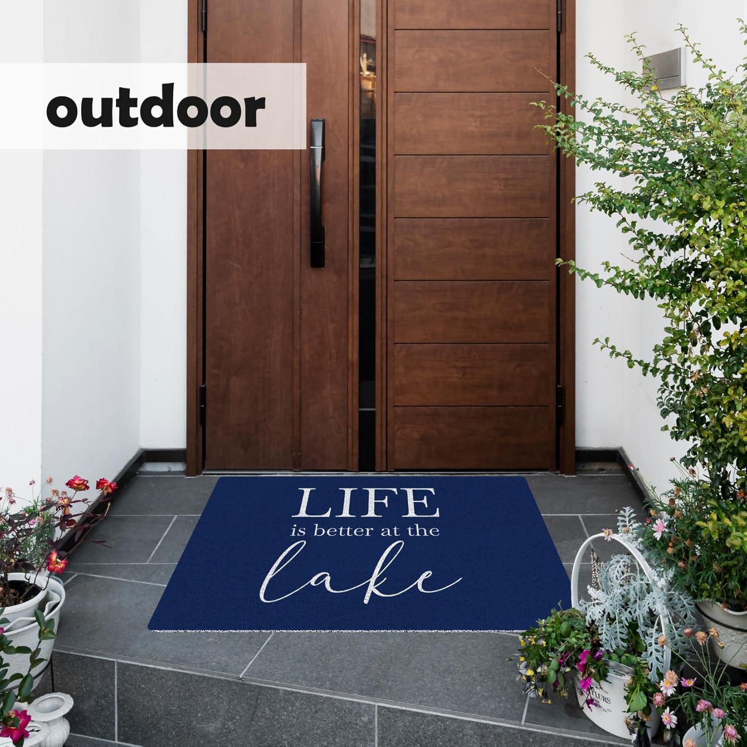 KEUSPI Navy Blue Lake Door Mat, Life is Better at The Lake Welcome Mats Doormat for Front Door Porch Outdoor Indoor Entrance, 17x30 Inches
